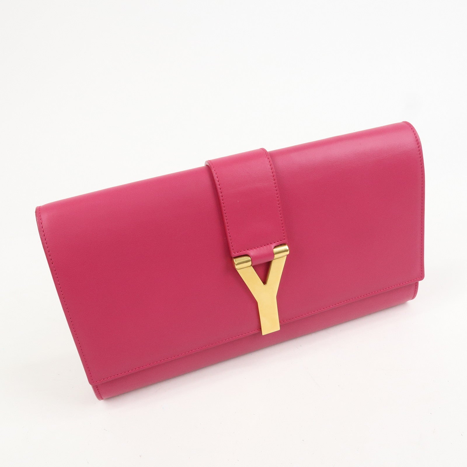 SAINT LAURENT PARIS Leather Clutch Bag Y Line Pink 311213