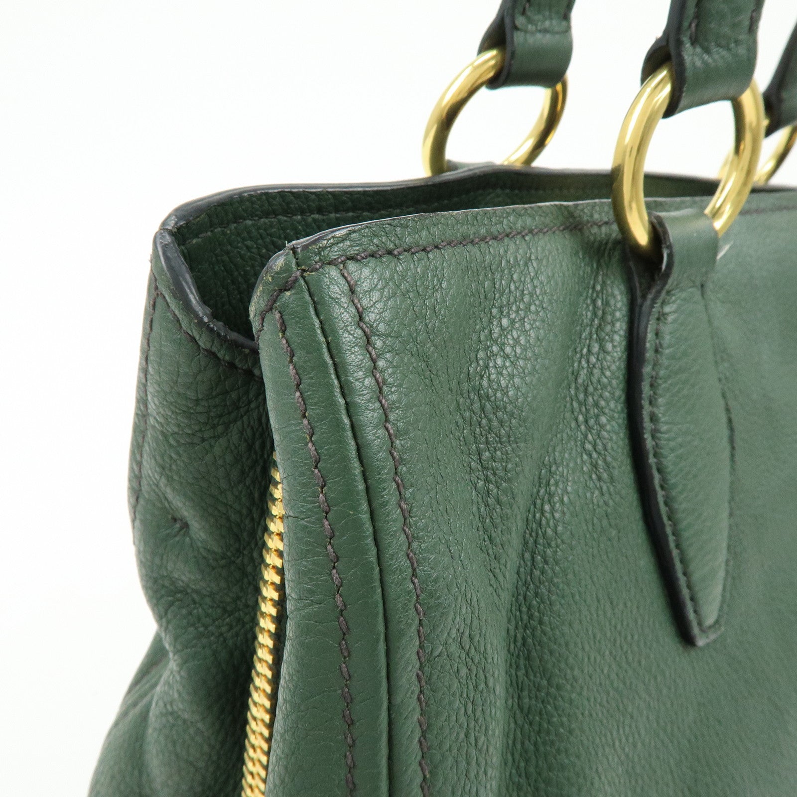 MIU MIU Logo Leather Tote Bag Shoulder Bag Hand Bag Moss Green