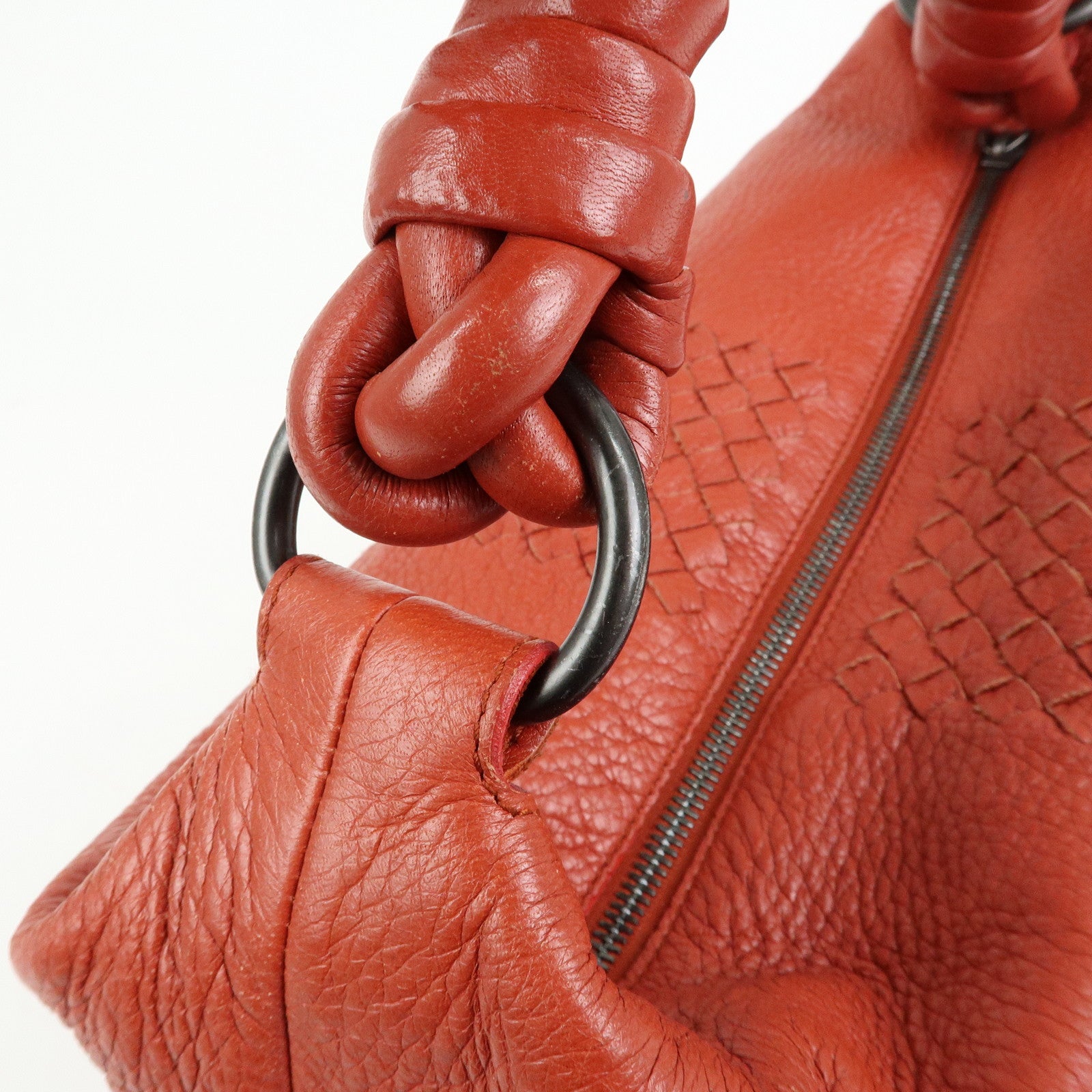 BOTTEGA VENETA Intrecciato Leather Shoulder Bag Red Brown 179331