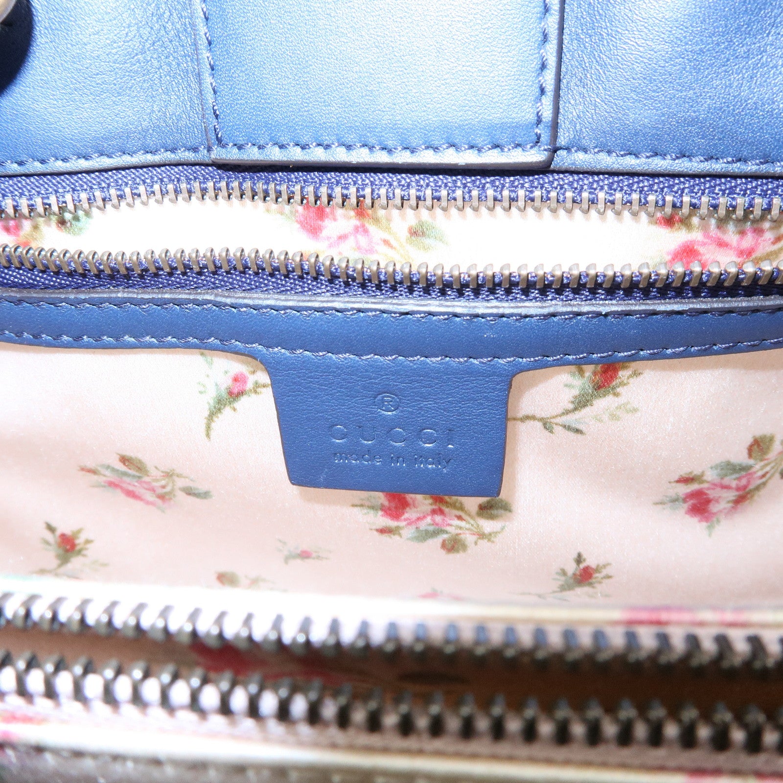 GUCCI GG Marmont Denim Leather 2Way Bag Flower Motif Navy 448054