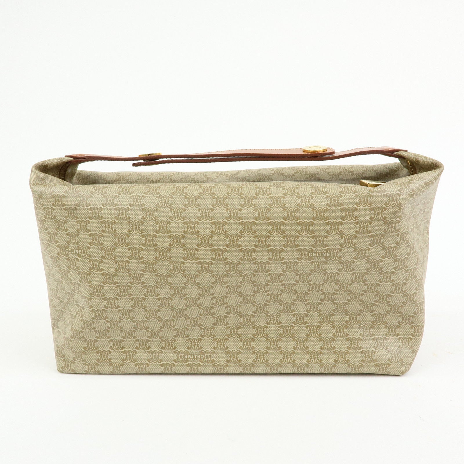 CELINE Macadam PVC Leather Hand Bag Cosmetic Pouch Beige