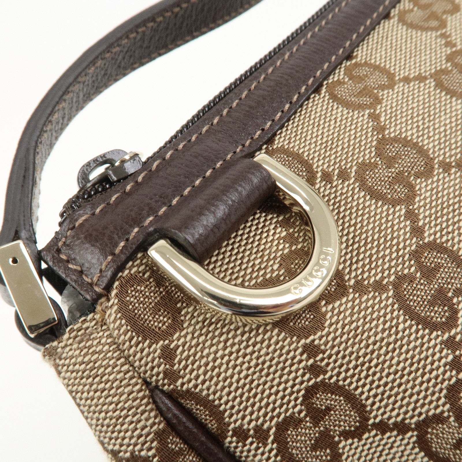 GUCCI GG Canvas Leather Accessory Pouch Hand Bag Brown 145750