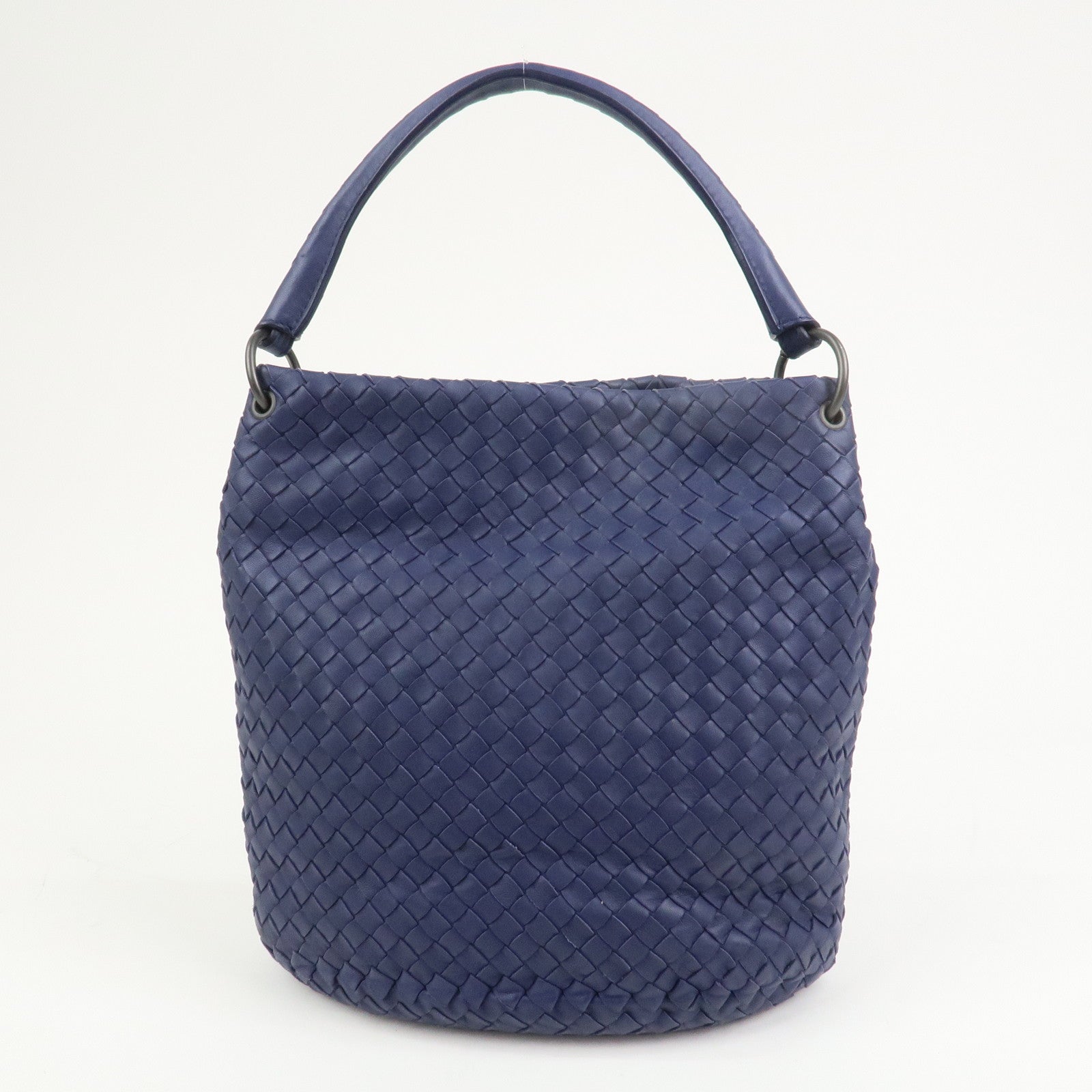 BOTTEGA VENETA Intrecciato Leather Shoulder Bag Navy 255690