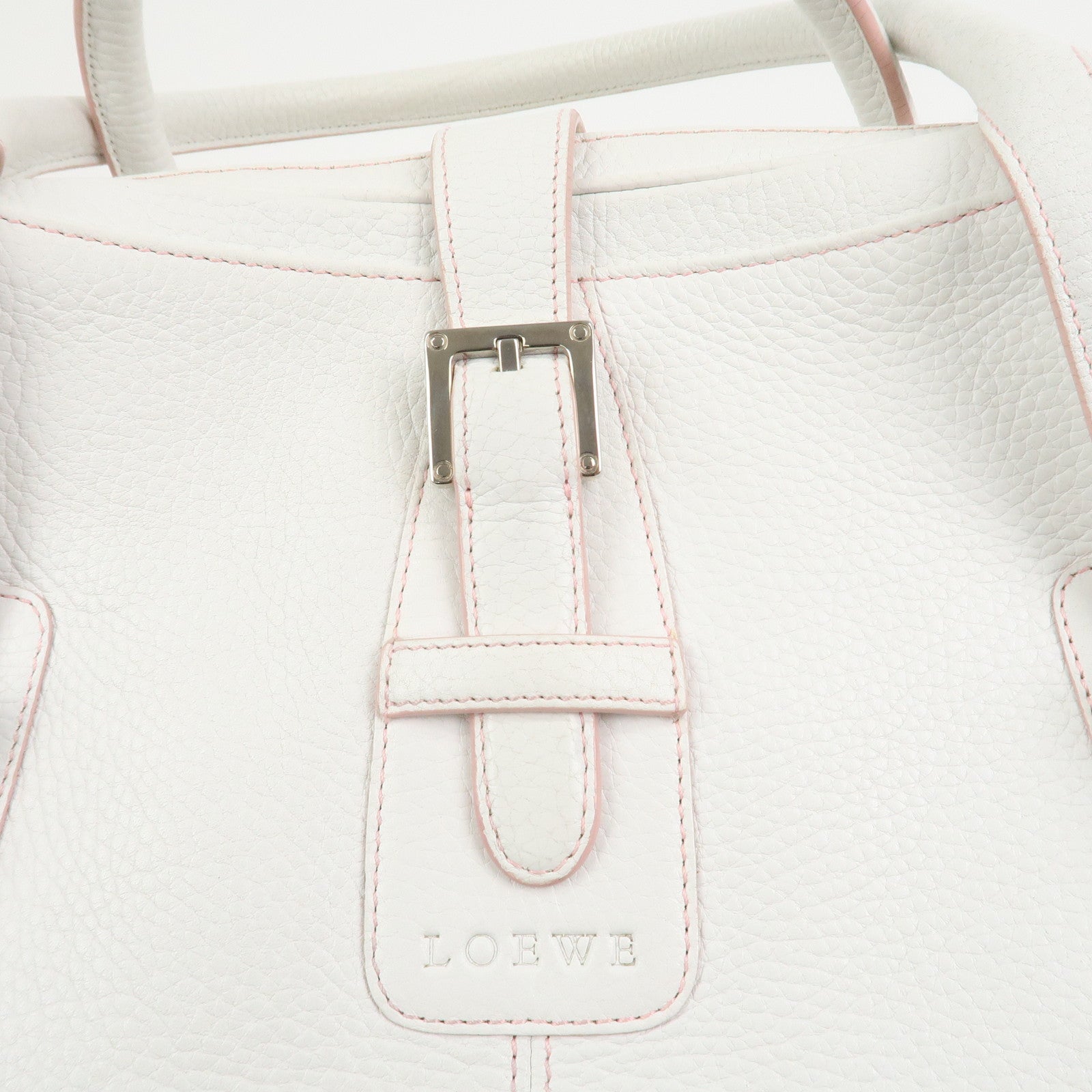 LOEWE Logo Senda Leather Shoulder Bag Boston Bag White Pink
