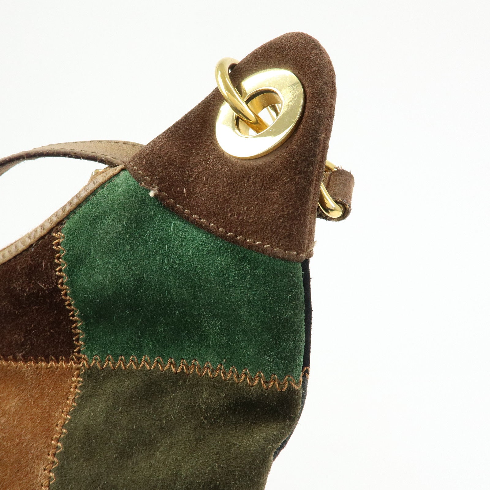CELINE Patchwork Suede Shoulder Bag Crossbody Bag Brown Multicolor