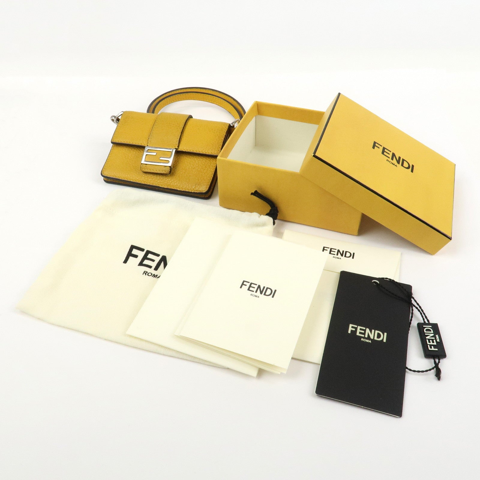 FENDI Micro Flat Baguette Leather Mini Shoulder Bag Yellow