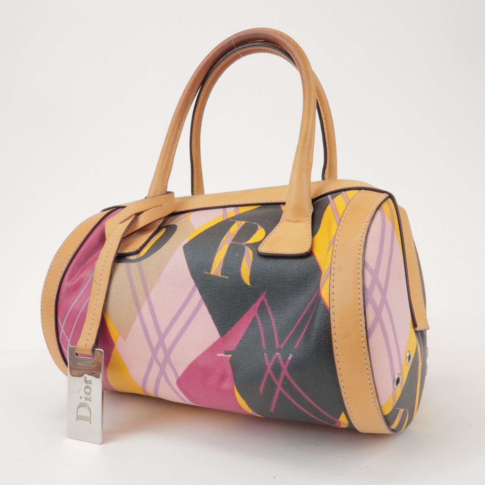 Christian Dior PVC Leather Hand Bag Light Brown Pink Orange