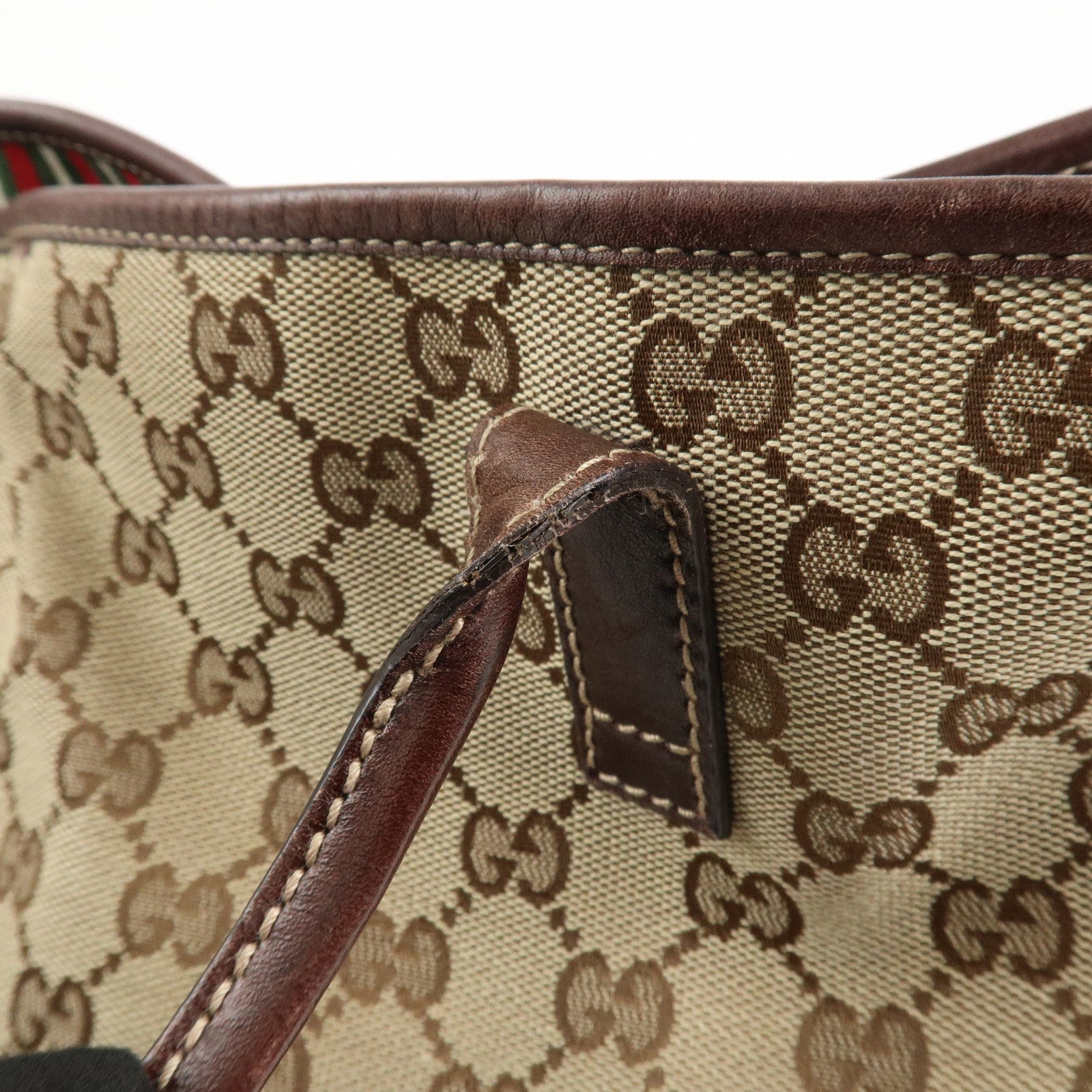 GUCCI Abbey Interlocking G GG Canvas Leather Tote Bag Brown 169945 Used