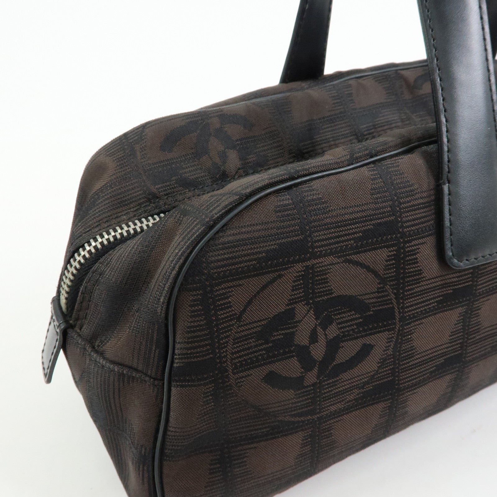 CHANEL New Travel Line Nylon Jacquard Mini Boston Bag Brown A15828