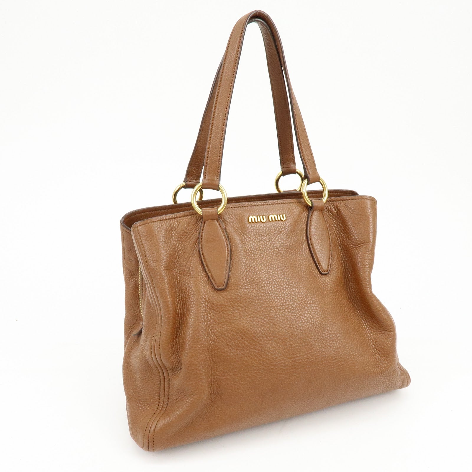 MIU MIU Madras Leather Tote Bag Shoulder Bag Brown