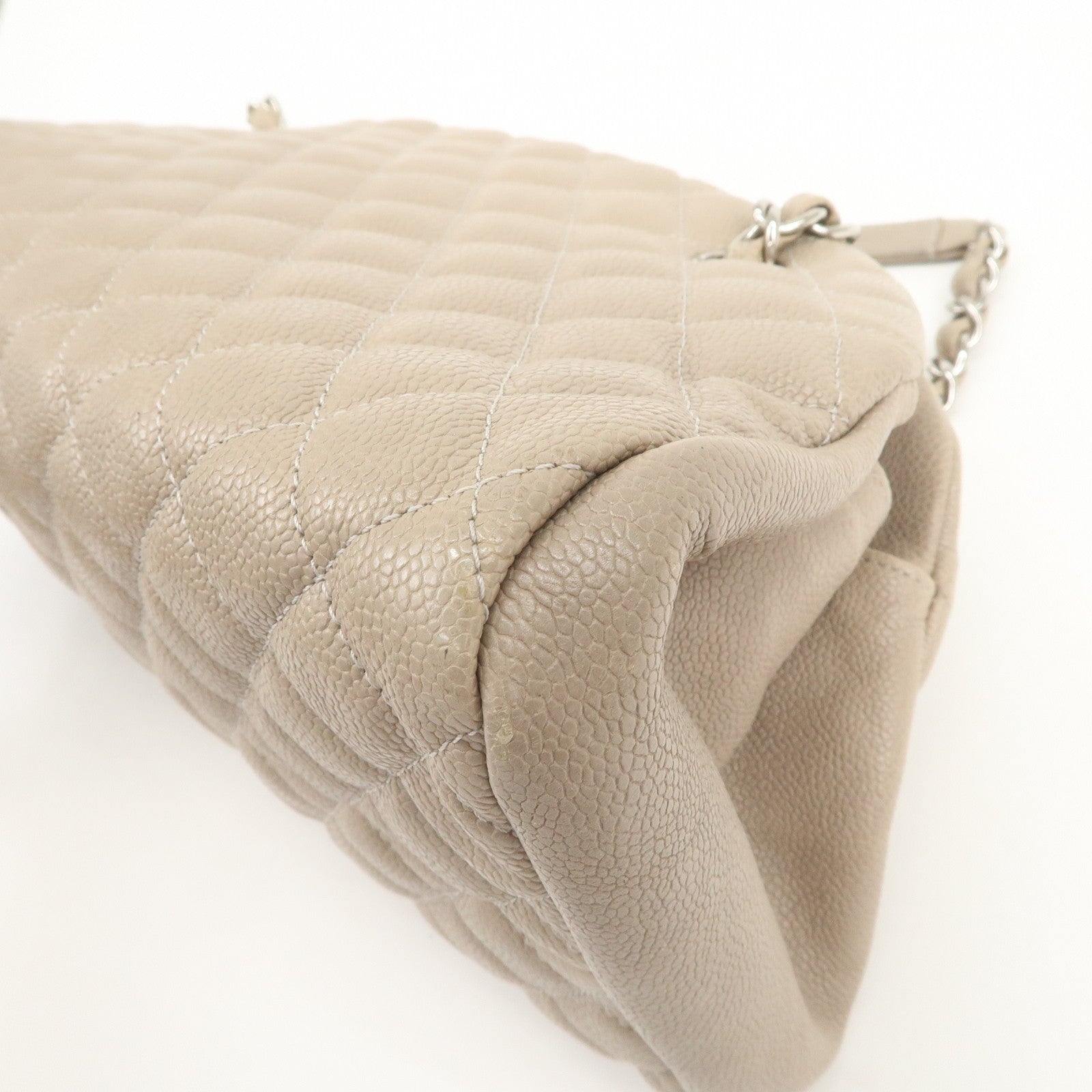 CHANEL Mademoiselle Caviarskin Shoulder Bag Hand Bag Greige Silver