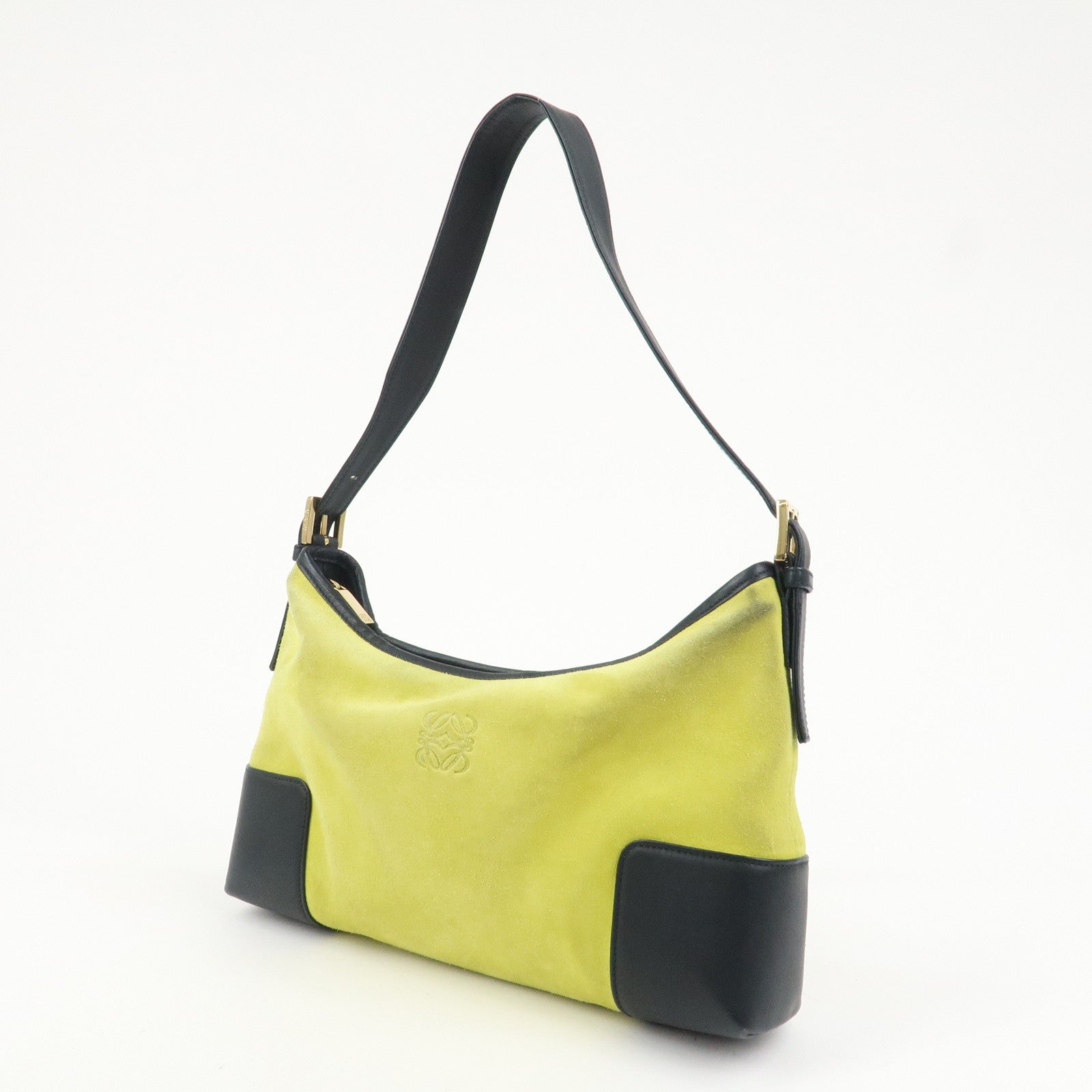 LOEWE Anagram Suede Leather Shoulder Bag Hand Bag Light Green Navy