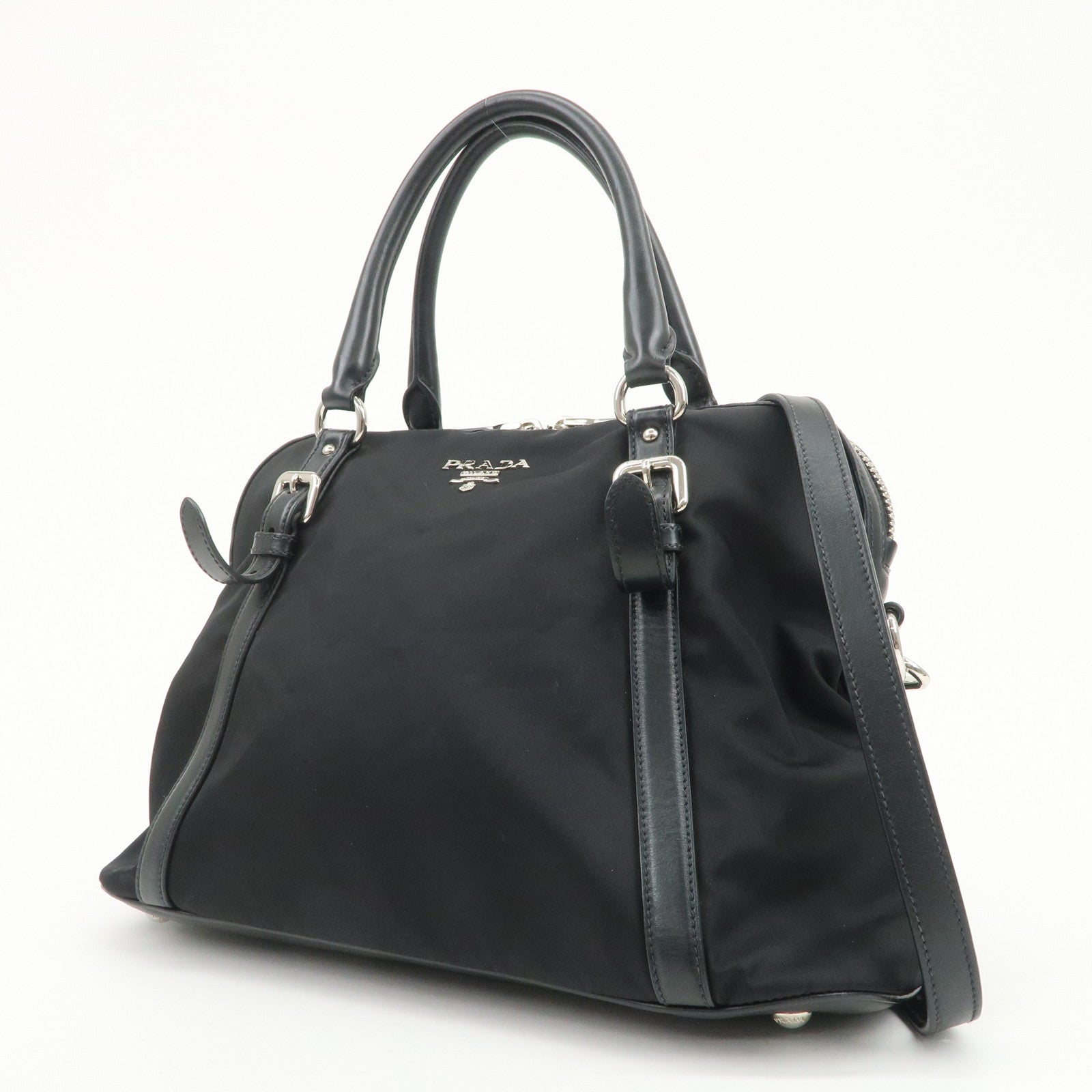 PRADA Nylon Leather 2Way Bag Hand Bag Shoulder Bag Black 1BB912