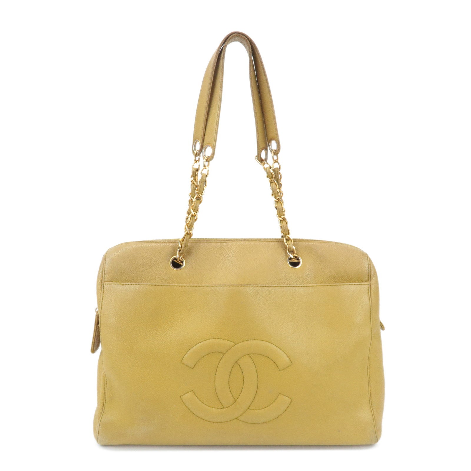 CHANEL COCO Mark Caviarskin Chain Shoulder Bag Yellow
