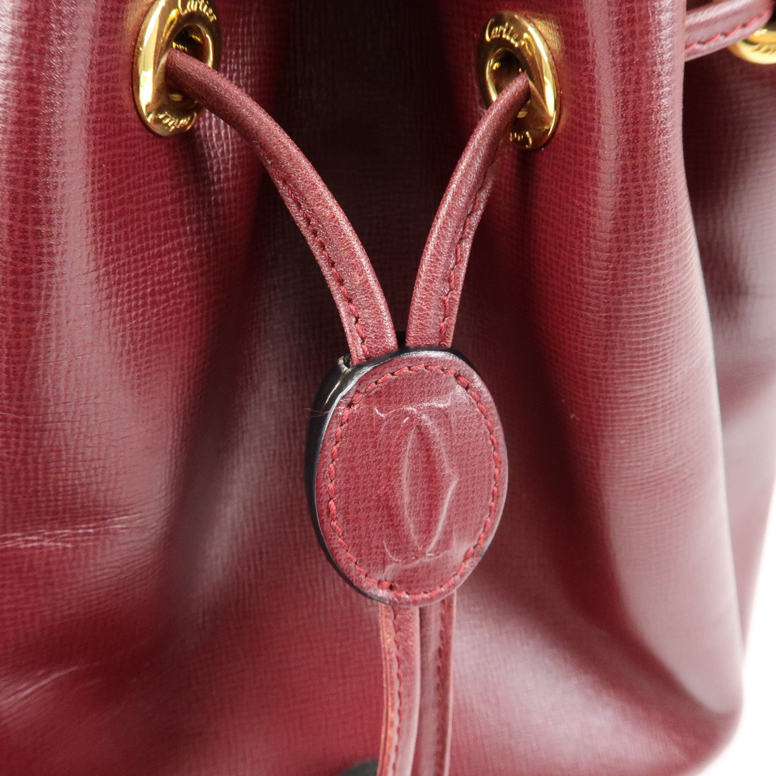 Cartier Must de Cartier Leather Drawstring Shoulder Bag Bordeaux