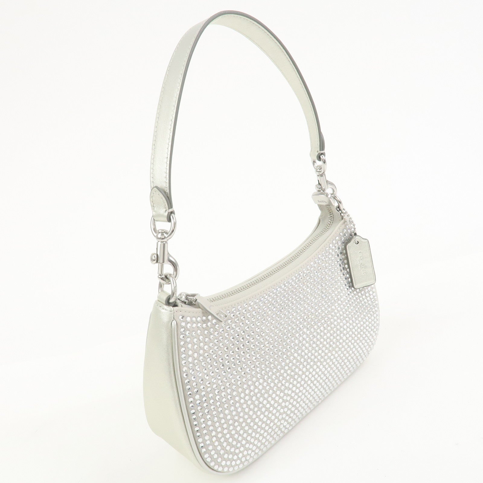 COACH Teri 2Way Leather Shoulder Bag Hand Bag Rhinestone Silver