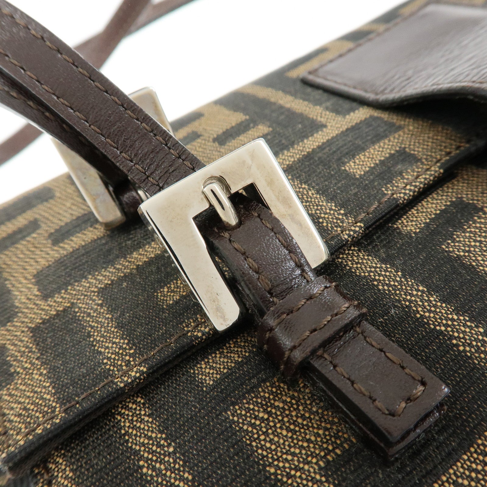 FENDI ZUCCA Canvas Leather Hand Bag Shoulder Bag Brown