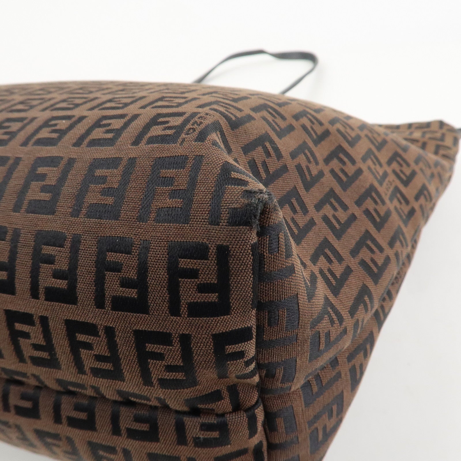 FENDI Zucchino Canvas Leather Tote Bag Shoulder Bag Brown 8BH025