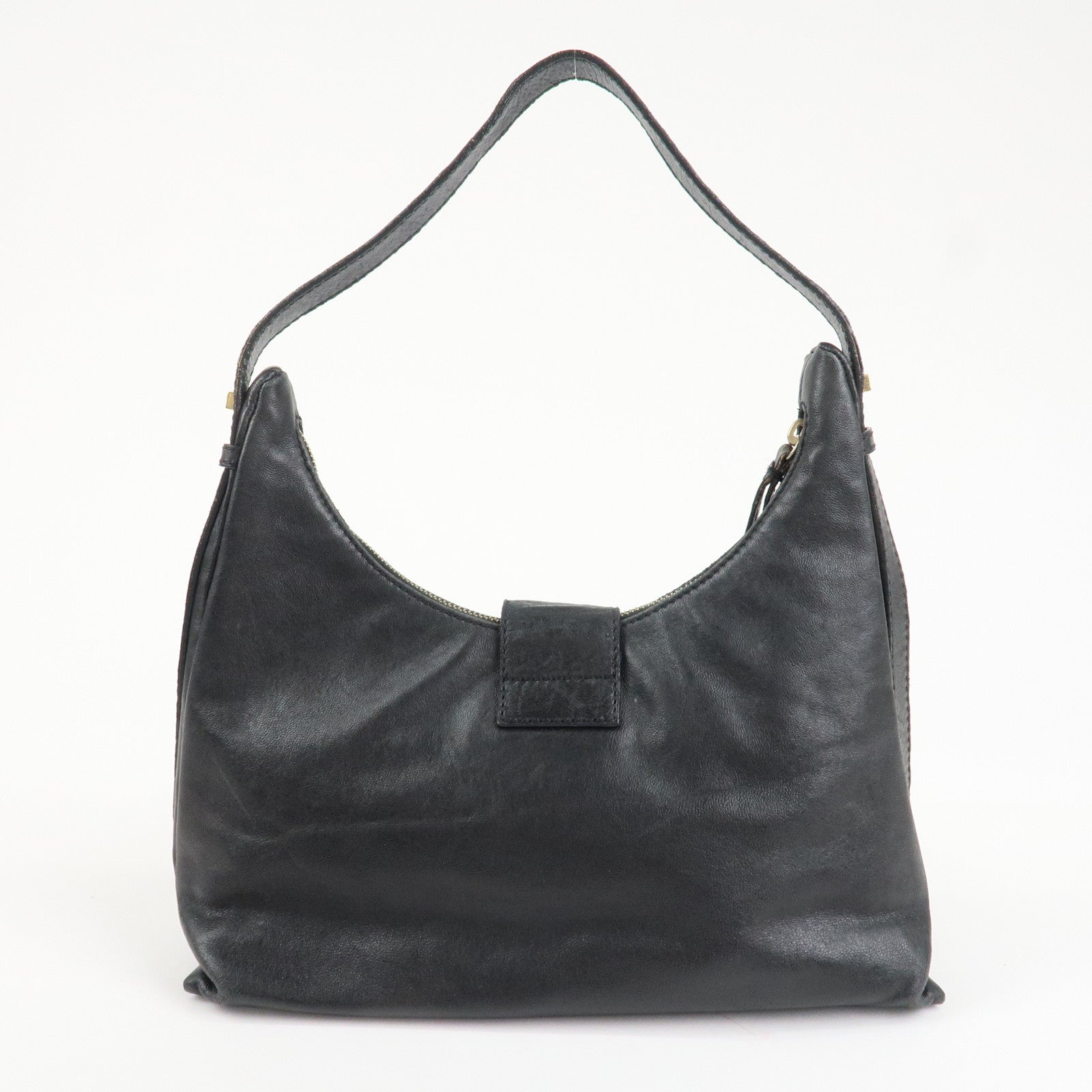 FENDI Leather Shoulder Bag Hand Bag Black 8BR522 Used