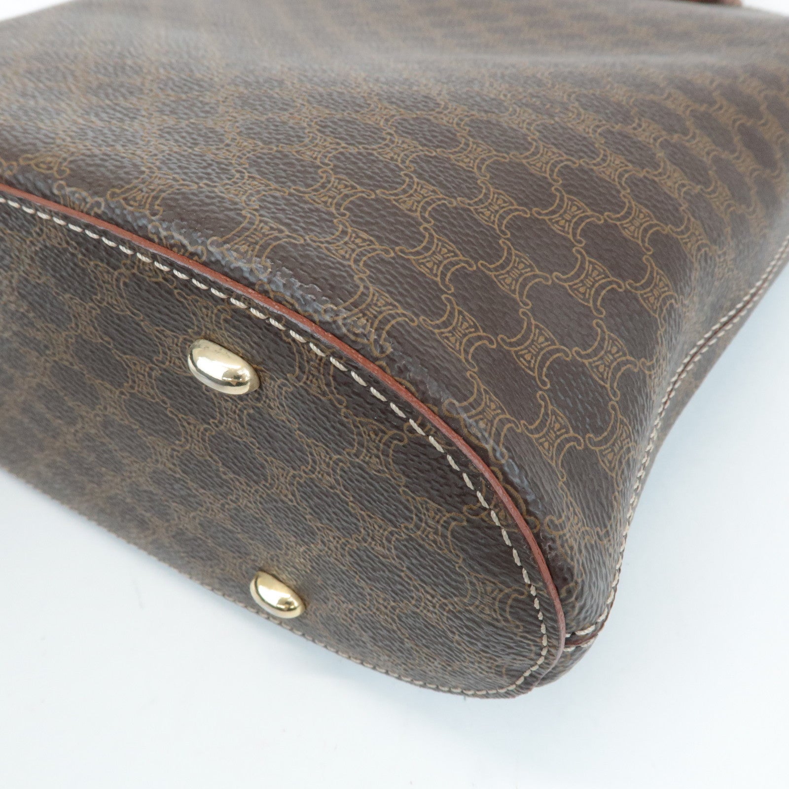 CELINE Macadam PVC Leather Hand Bag Brown Gold Hardware Used