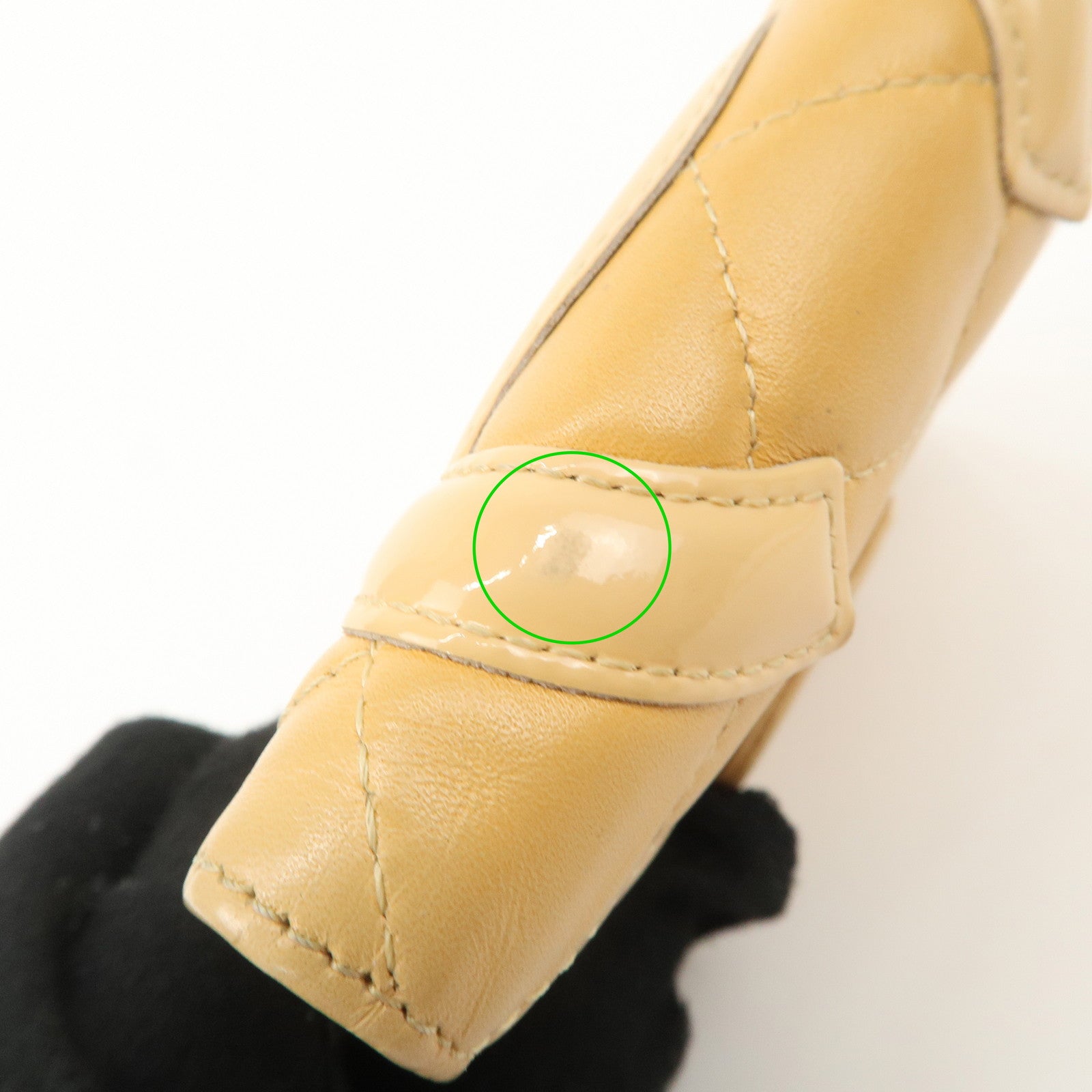 CHANEL Cambon Line Patent Leather Bi-fold Wallet Beige A26720 Used