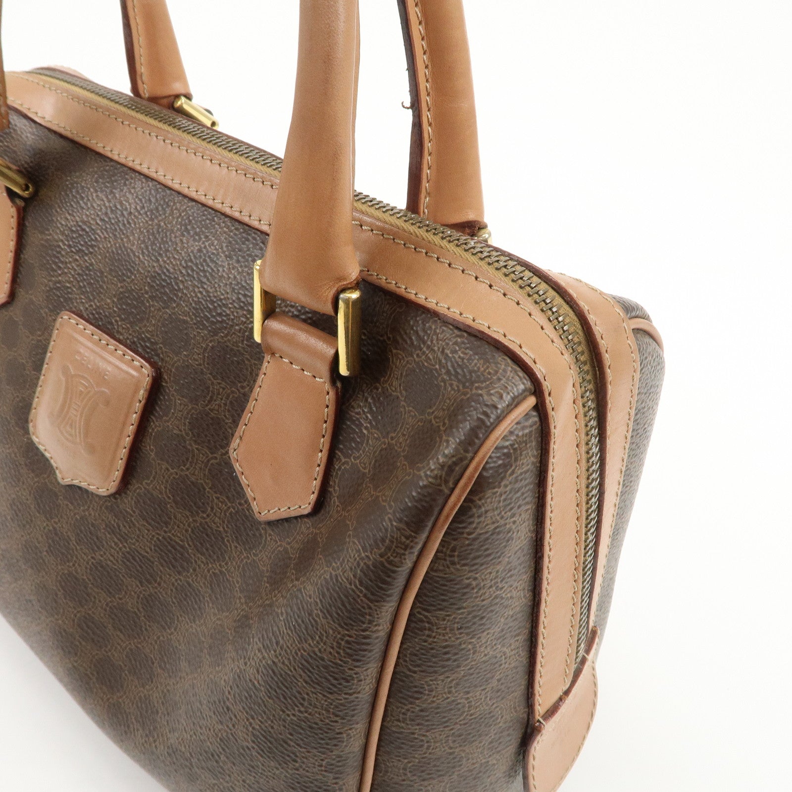CELINE Macadam PVC Leather Boston Bag Hand Bag Brown Used