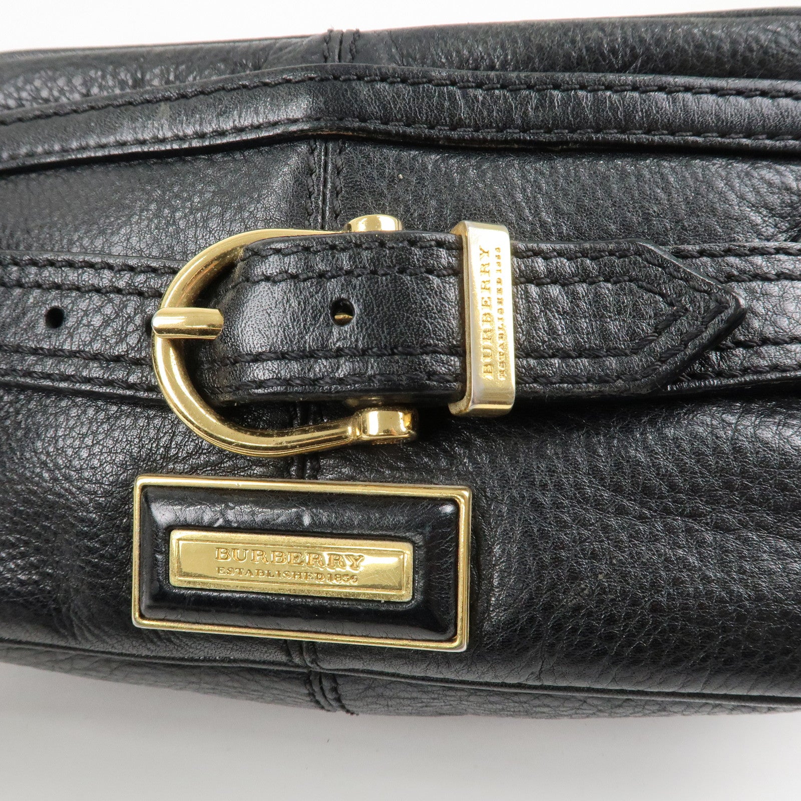 BURBERRY Logo Leather Shoulder Bag Hand Bag Black Used