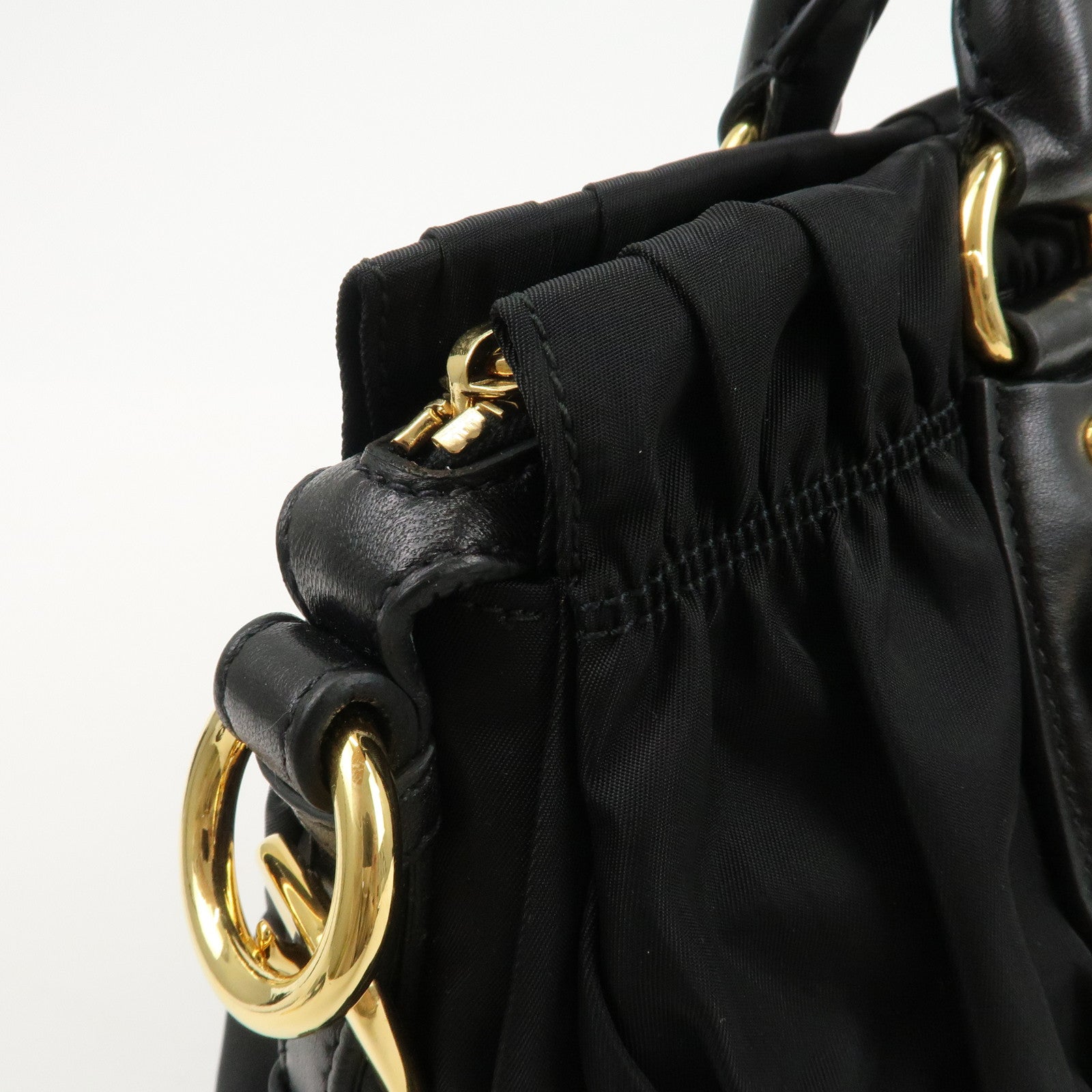 PRADA Logo Nylon Leather 2Way Bag Hand Bag Black NERO BN1407 Used