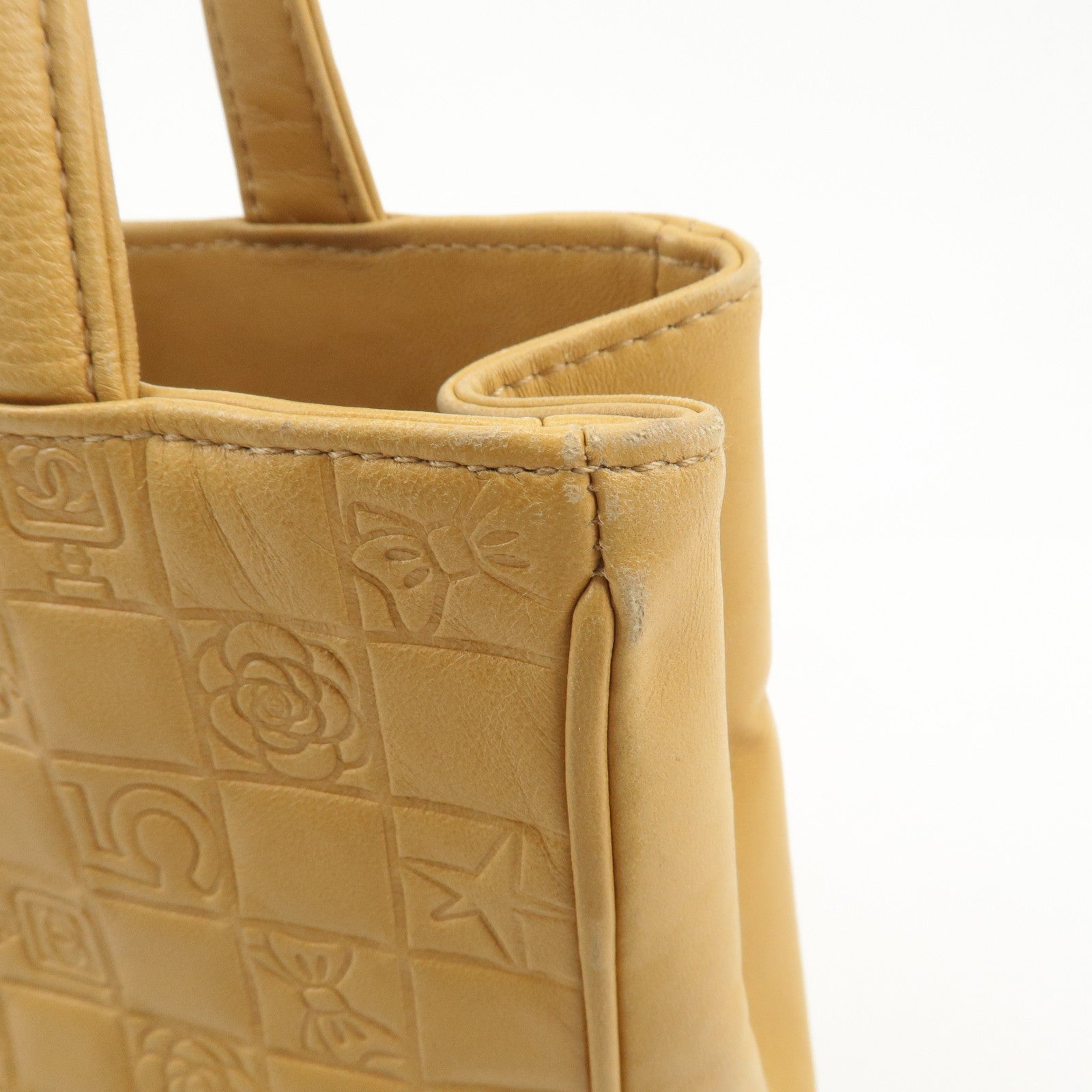 CHANEL Icon Line Leather COCO Mark Tote Bag Hand Bag Beige Used