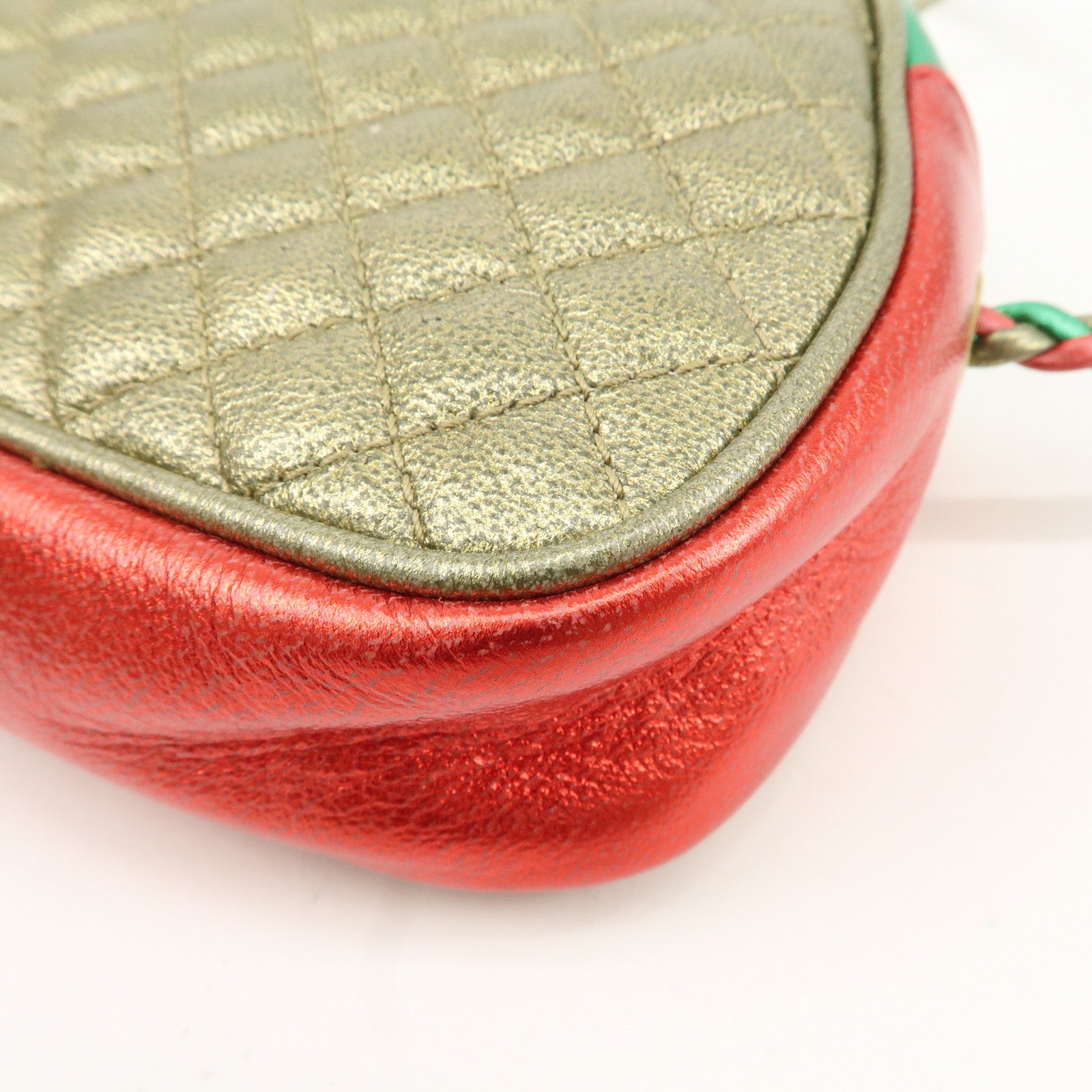 GUCCI Laminate Quilting Leather Shoulder Bag Green Red Gold 534951 Used