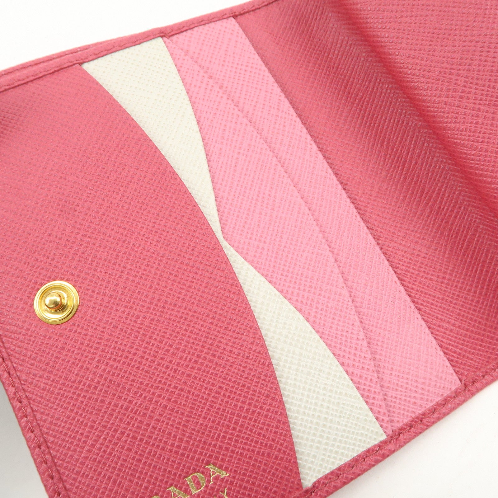 PRADA Logo Saffiano Leather Bi-Fold Wallet Pink 1MV204 Used