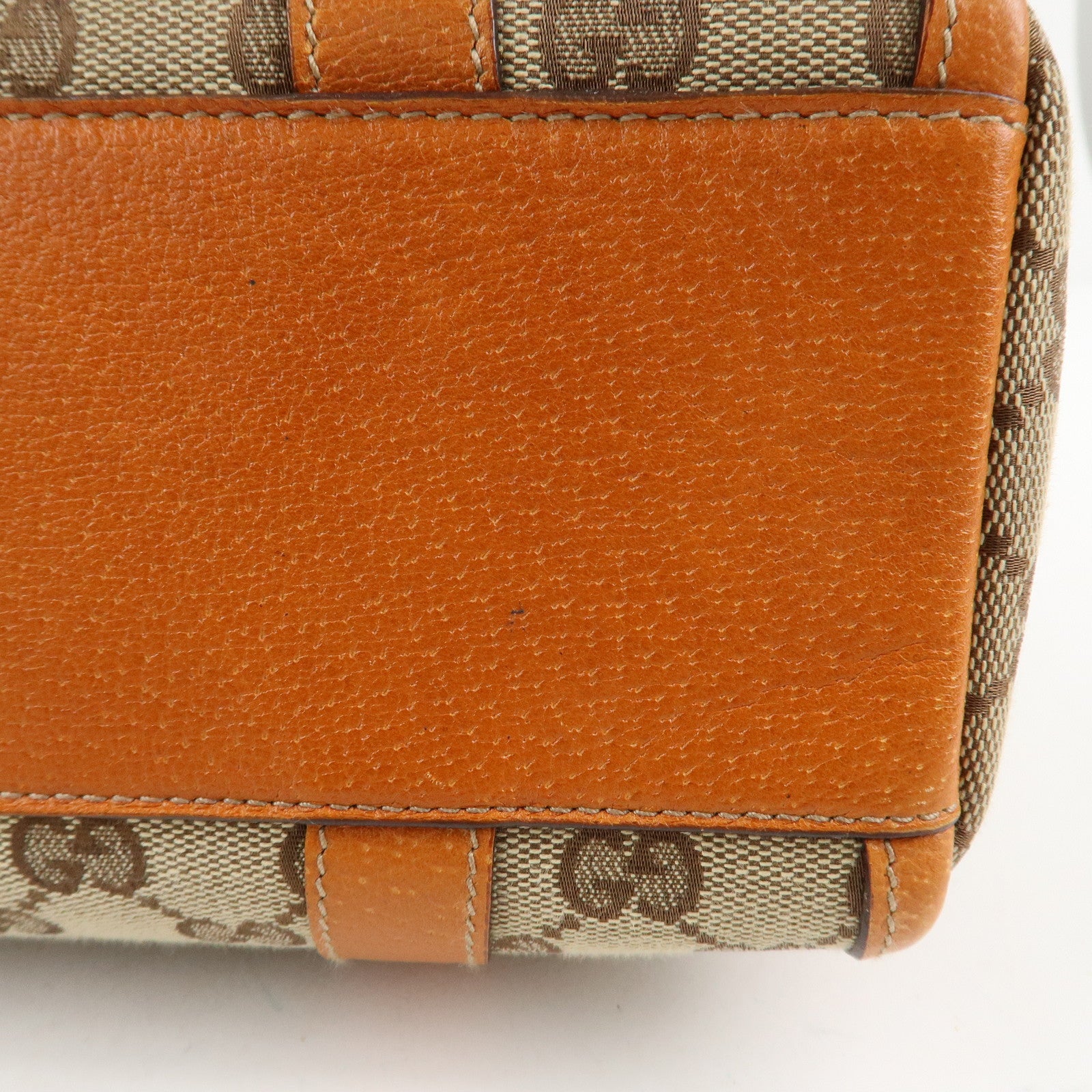 GUCCI Abbey GG Canvas Leather Mini Boston Bag Beige Orange 130942 Used