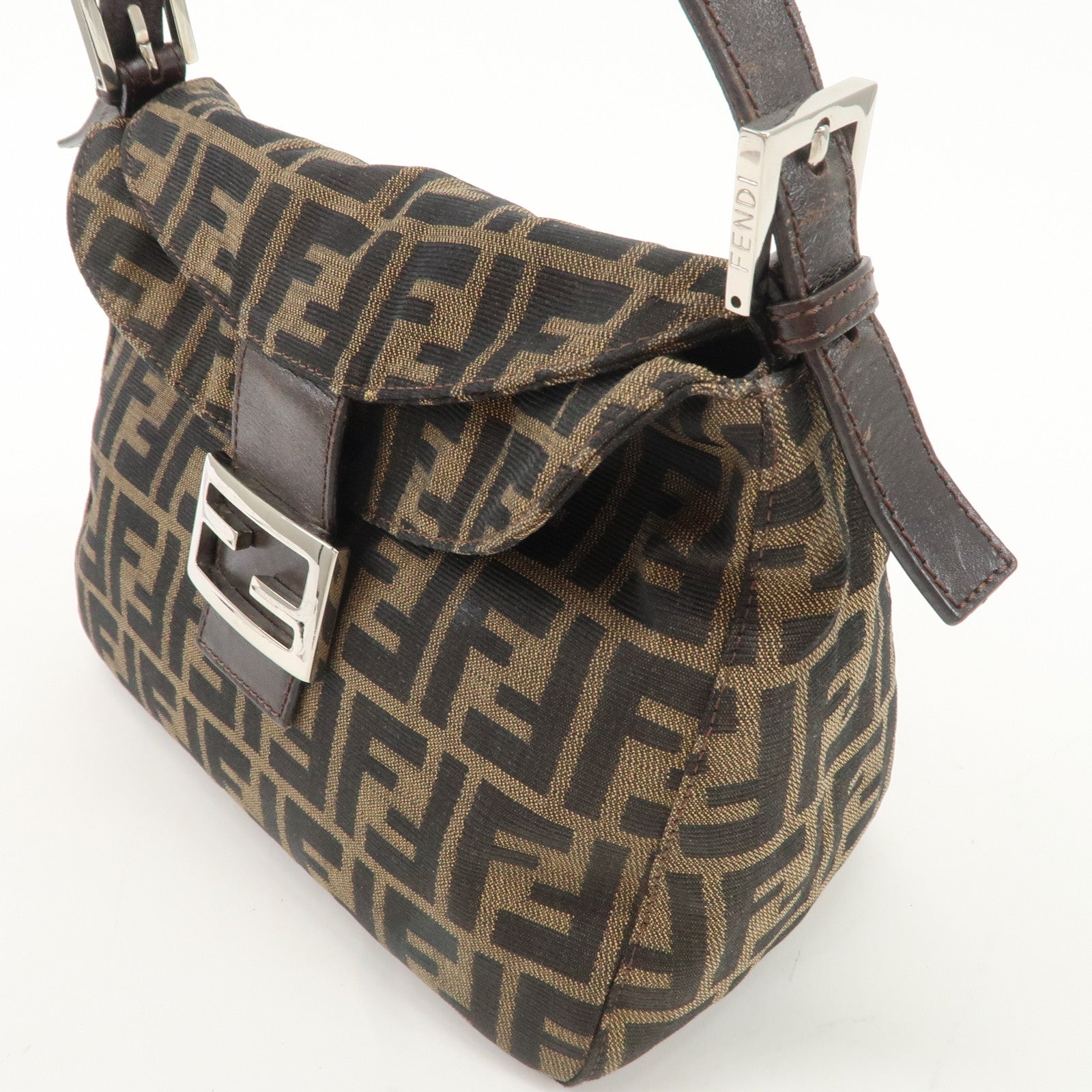 FENDI Zucca Canvas Leather Shoulder Bag Hand Bag 26423Used F/S Used