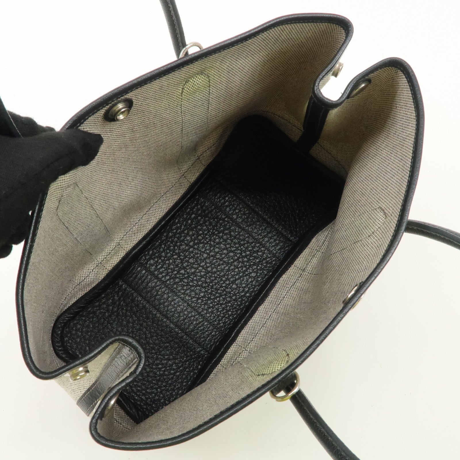 HERMES Toile Ash Buffle Garden Party TPM Stamped Tote Bag Natural Used