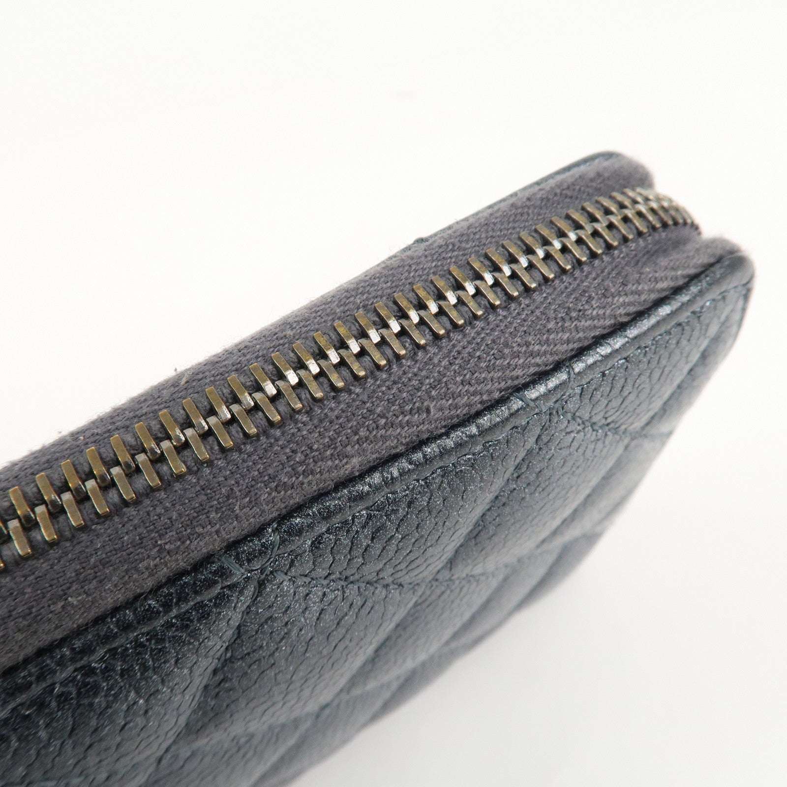 CHANEL Matelasse Caviar Skin Zip Around Long Wallet Metal Blue Used