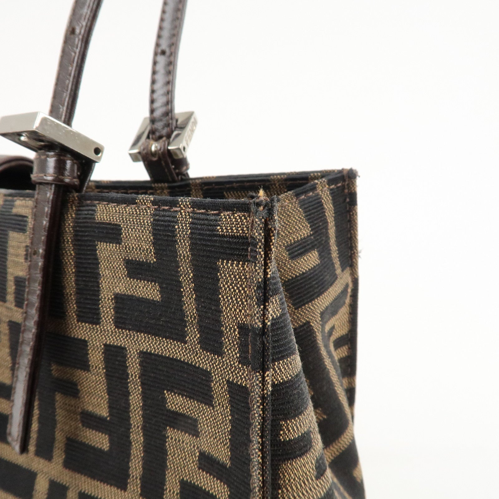 FENDI Zucca Canvas Leather Shoulder Bag Brown Black 15808 Used