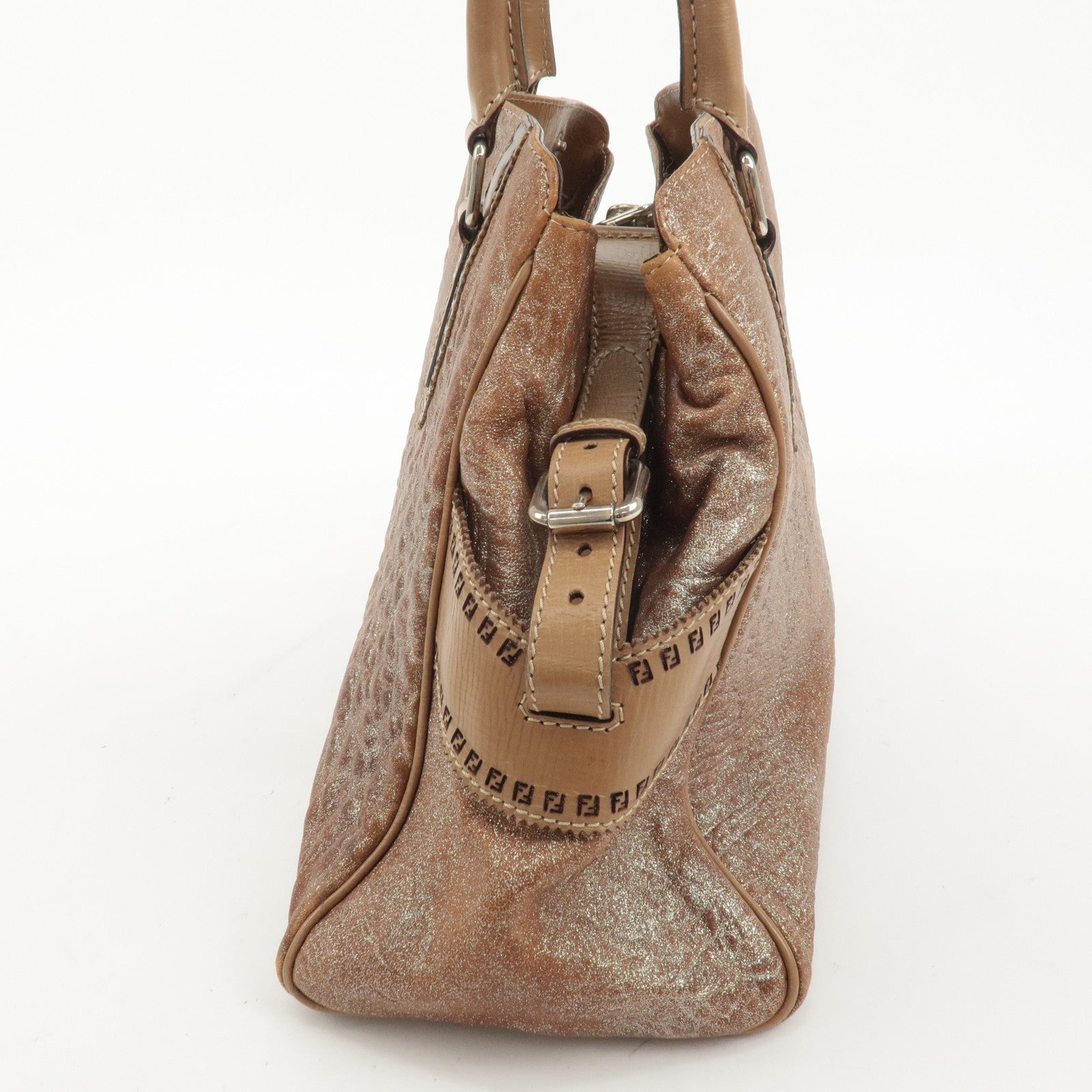 FENDI Ethnico Leather Tote Bag Shoulder Bag Beige 8BN162 Used