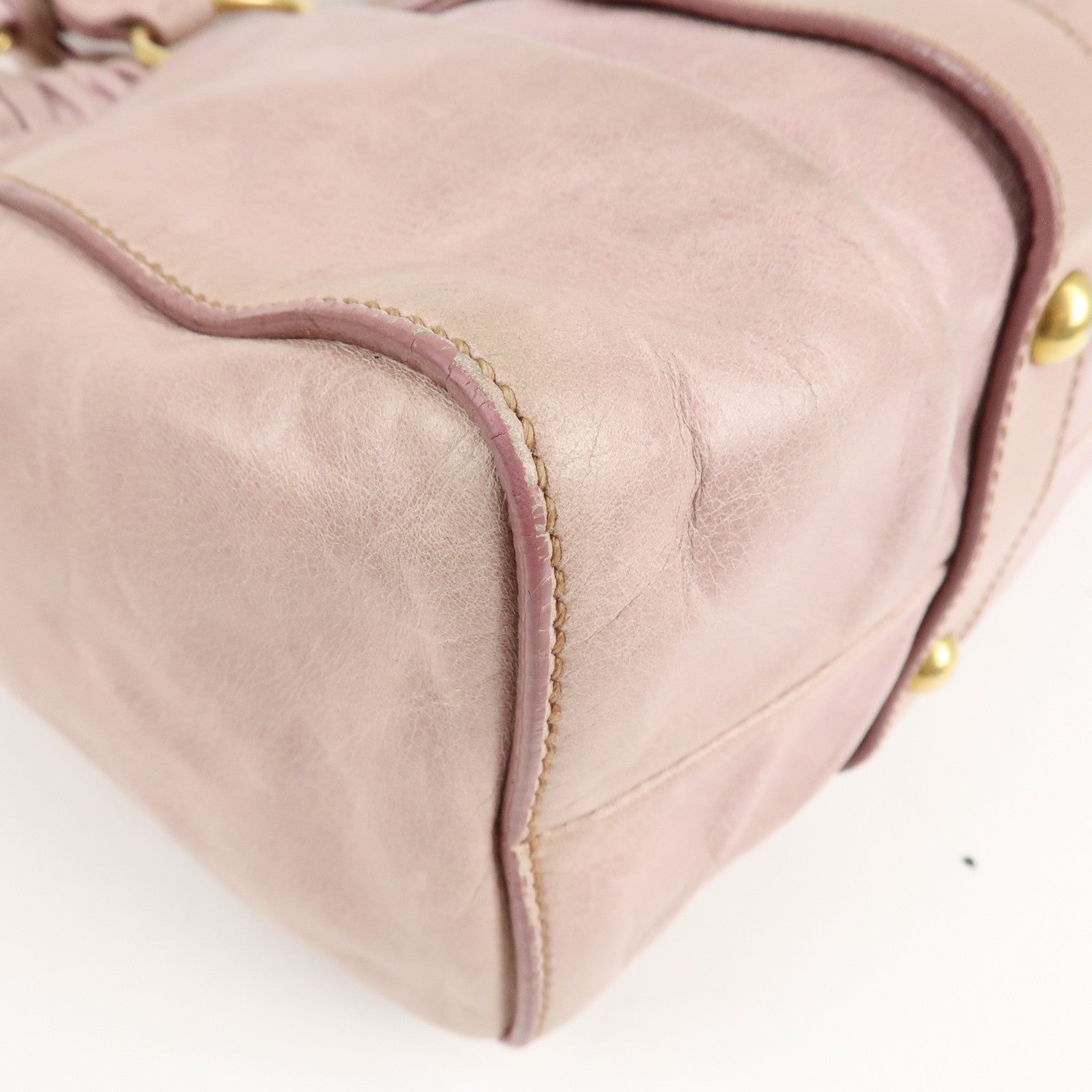 MIU MIU Logo Leather 2WAY Bag Shoulder Bag Hand Bag Pink Used