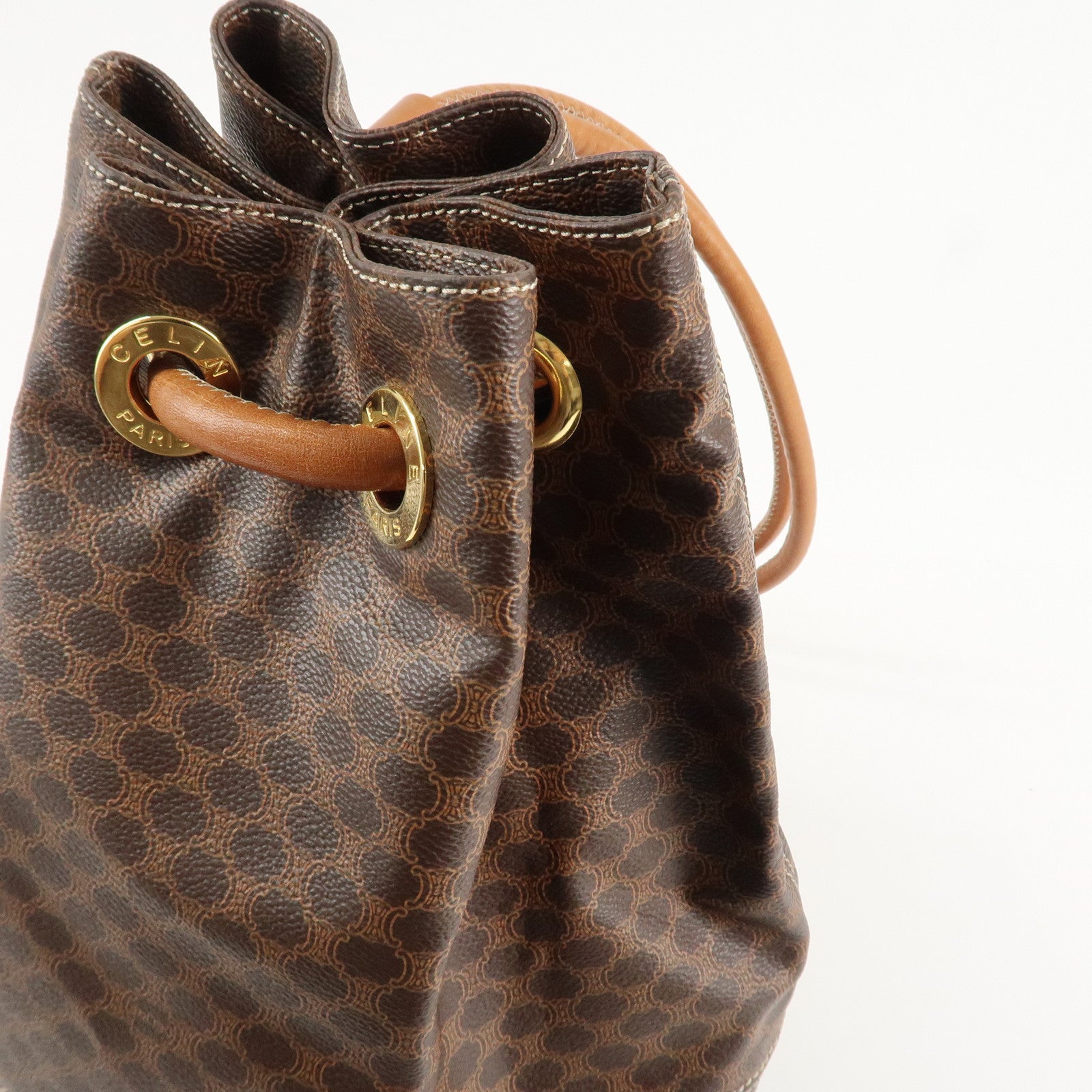 CELINE Macadam PVC Leather One Shoulder Bag Dark Brown Used