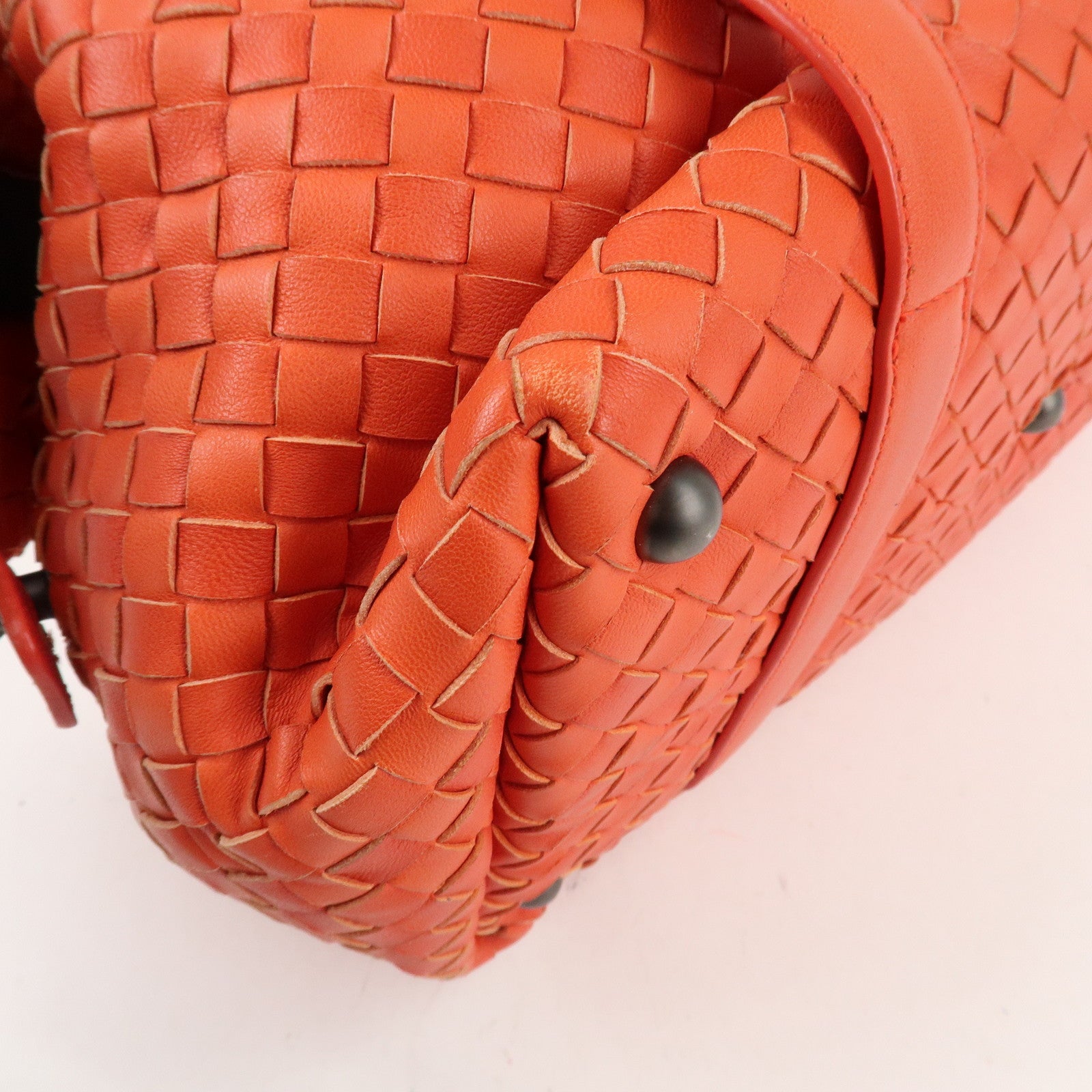 BOTTEGA VENETA Intrecciato Leather Boston Montaigne Bag Orange Used