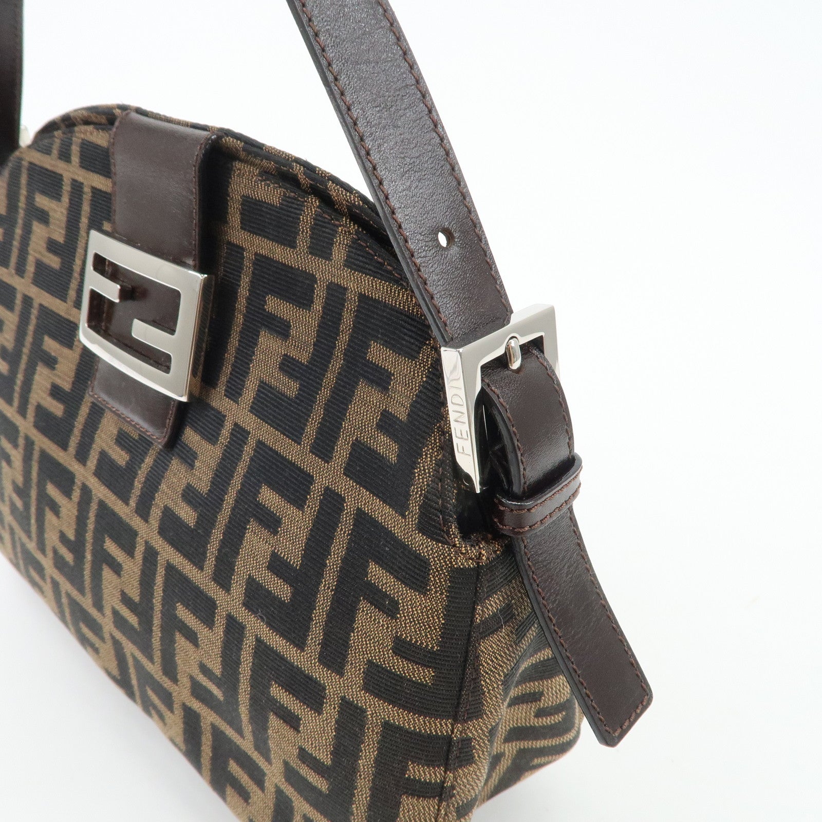 FENDI Zucca Canvas Leather Semi-Shoulder Bag Brown Black 26725 Used