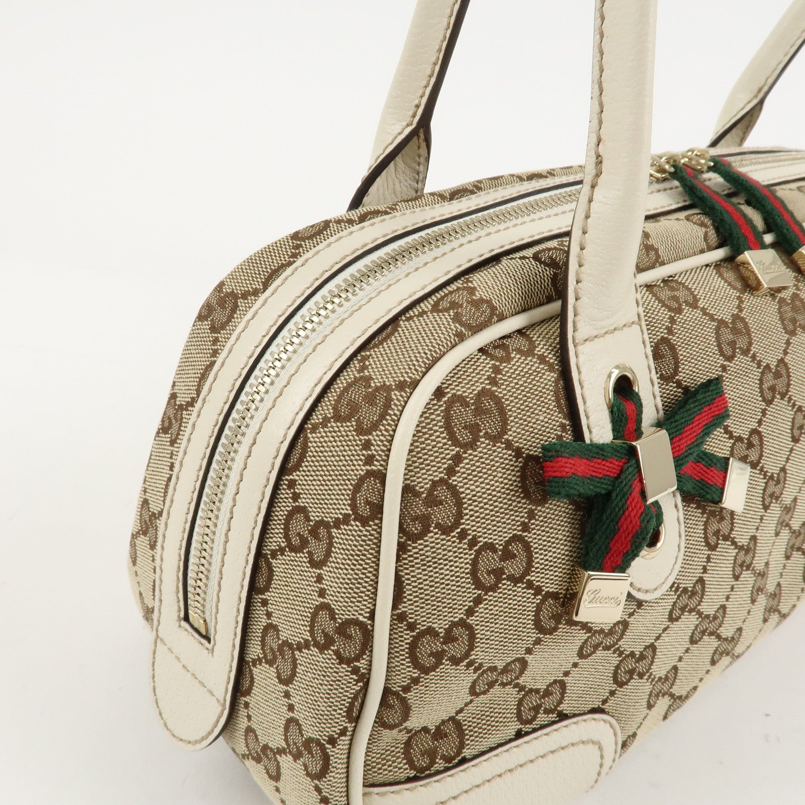 GUCCI Princy Sherry GG Canvas Leather Mini Boston Bag Beige 161720 Used