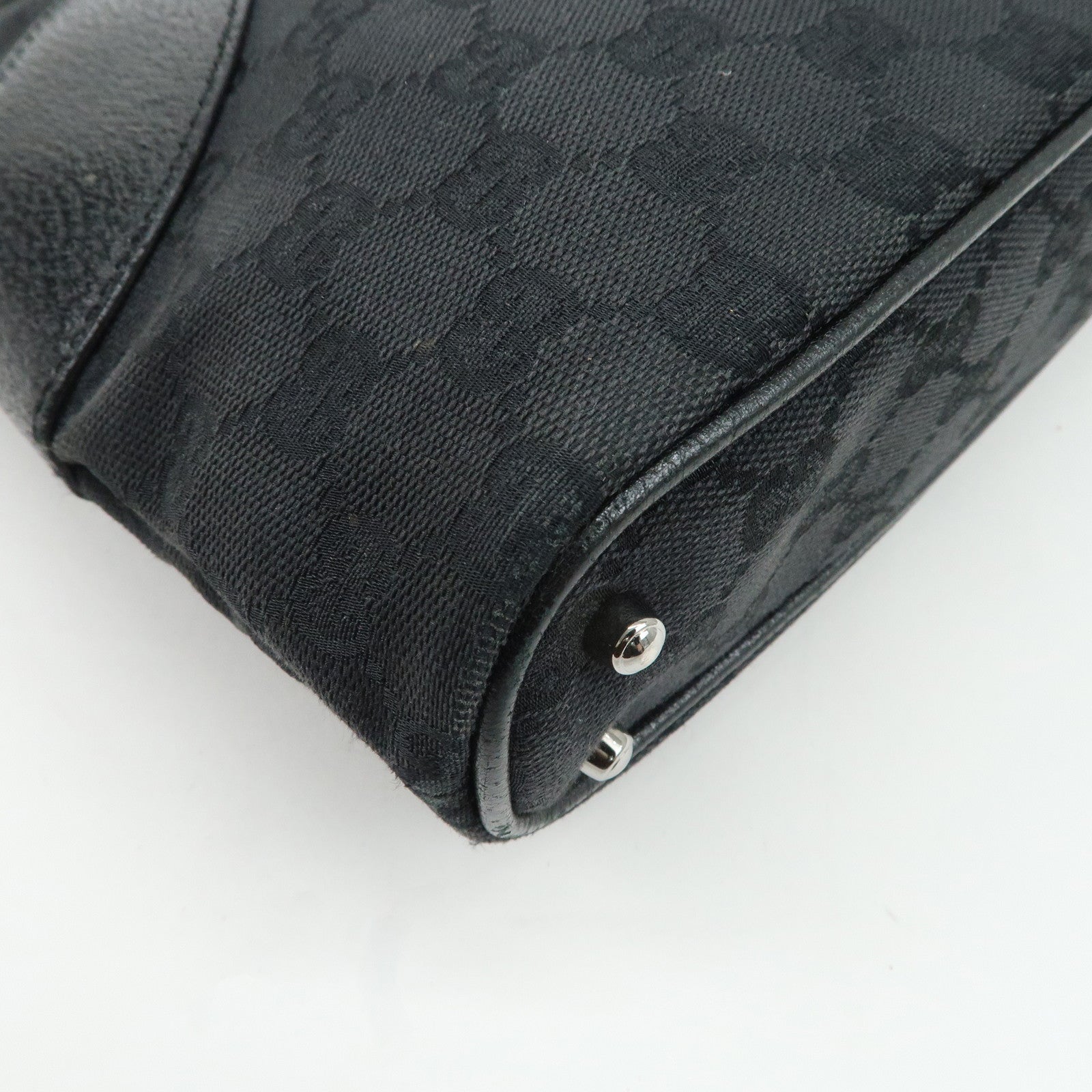 GUCCI GG Canvas Leather Tote Bag Hand Bag Black 113015 Used