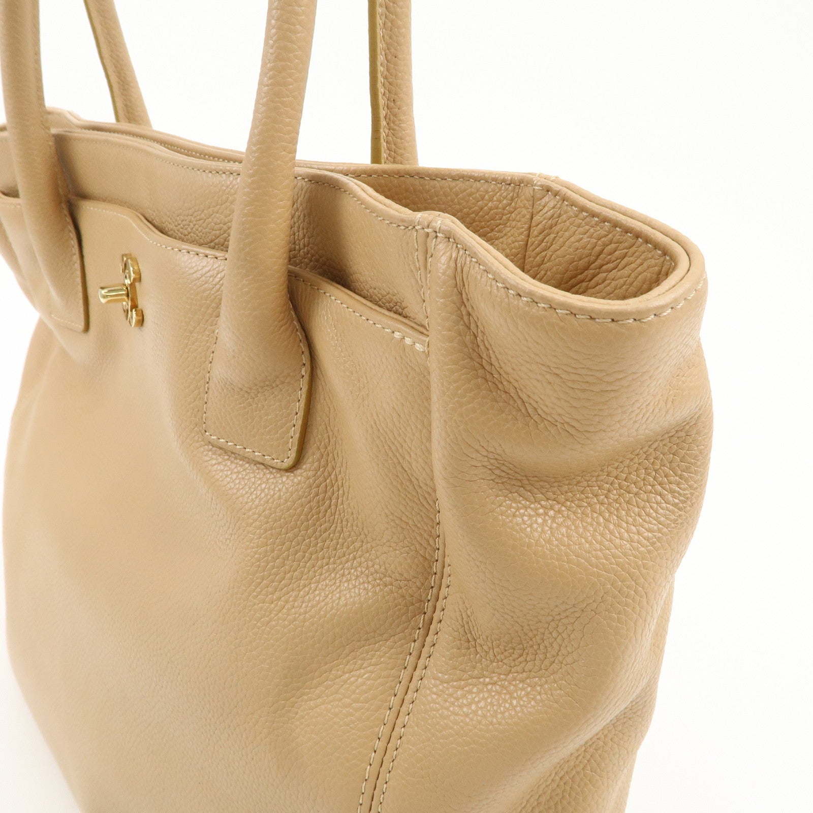 CHANEL COCO Mark Leather Executive Tote Bag Shoulder Bag Beige Used