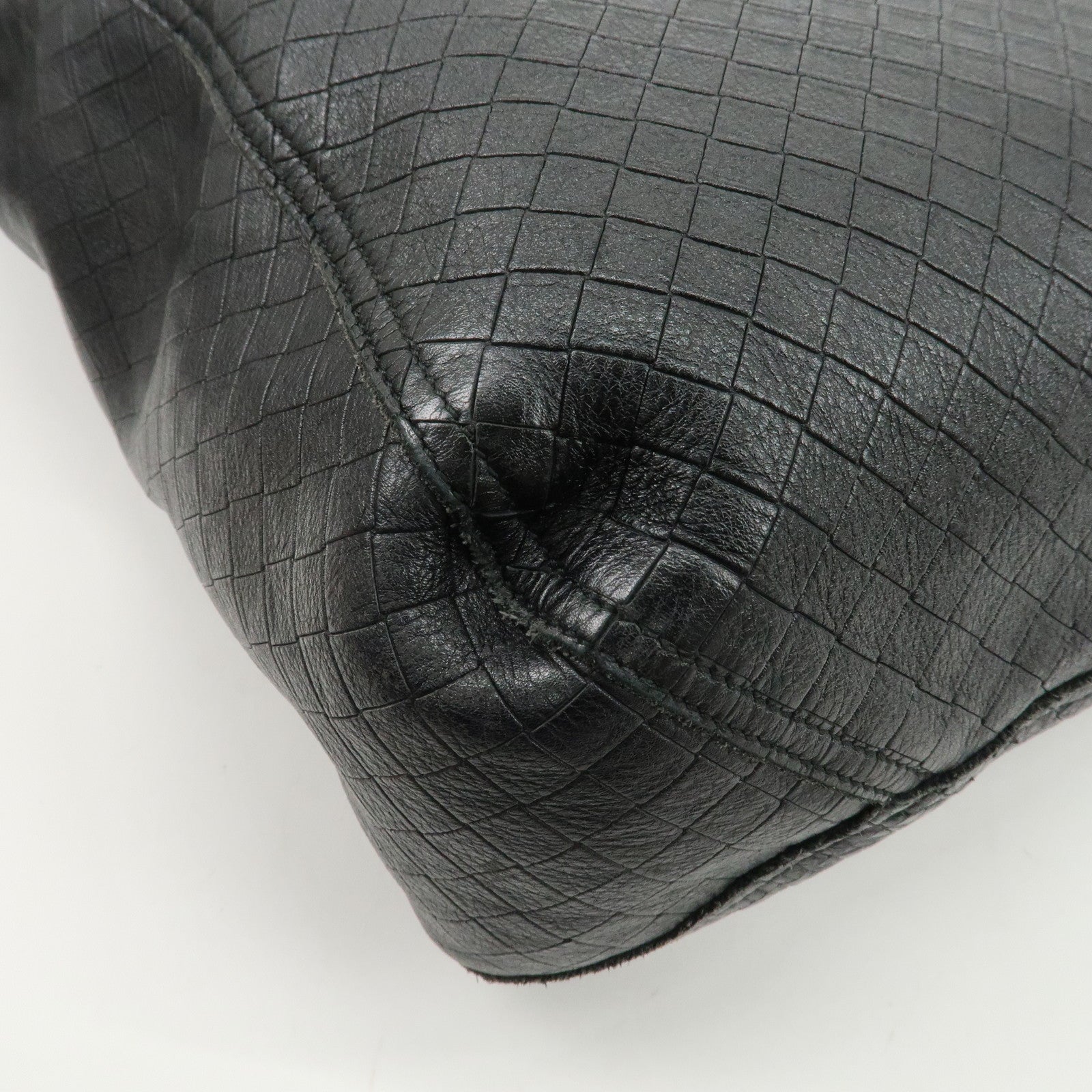 BOTTEGA VENETA Intrecciato Mirage Leather Shoulder Bag Black Used