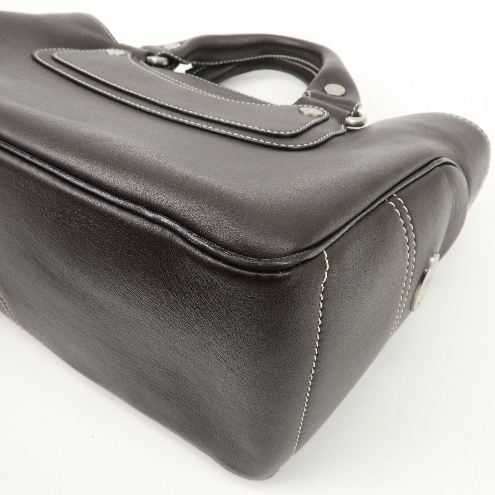 CELINE Leather Boogie Bag Hand Bag Brown Silver HDW CE00/23 Used