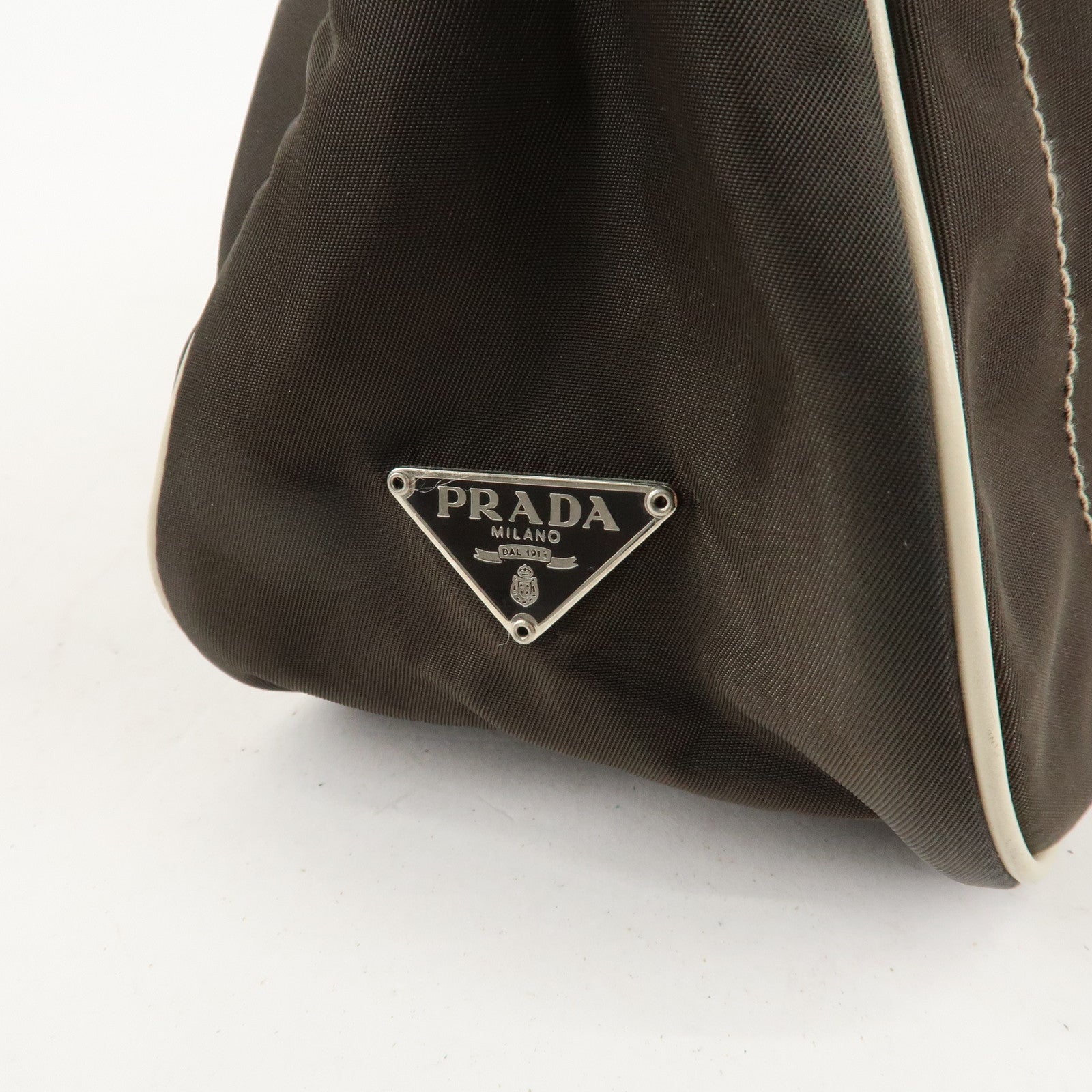 PRADA Nylon Leather Shoulder Bag Flower Motif Green Brown Used