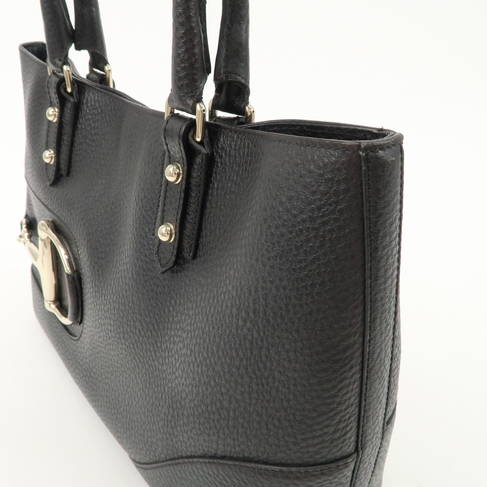 GUCCI Leather Horsebit Tote Bag Hand Bag Black 137385 Used