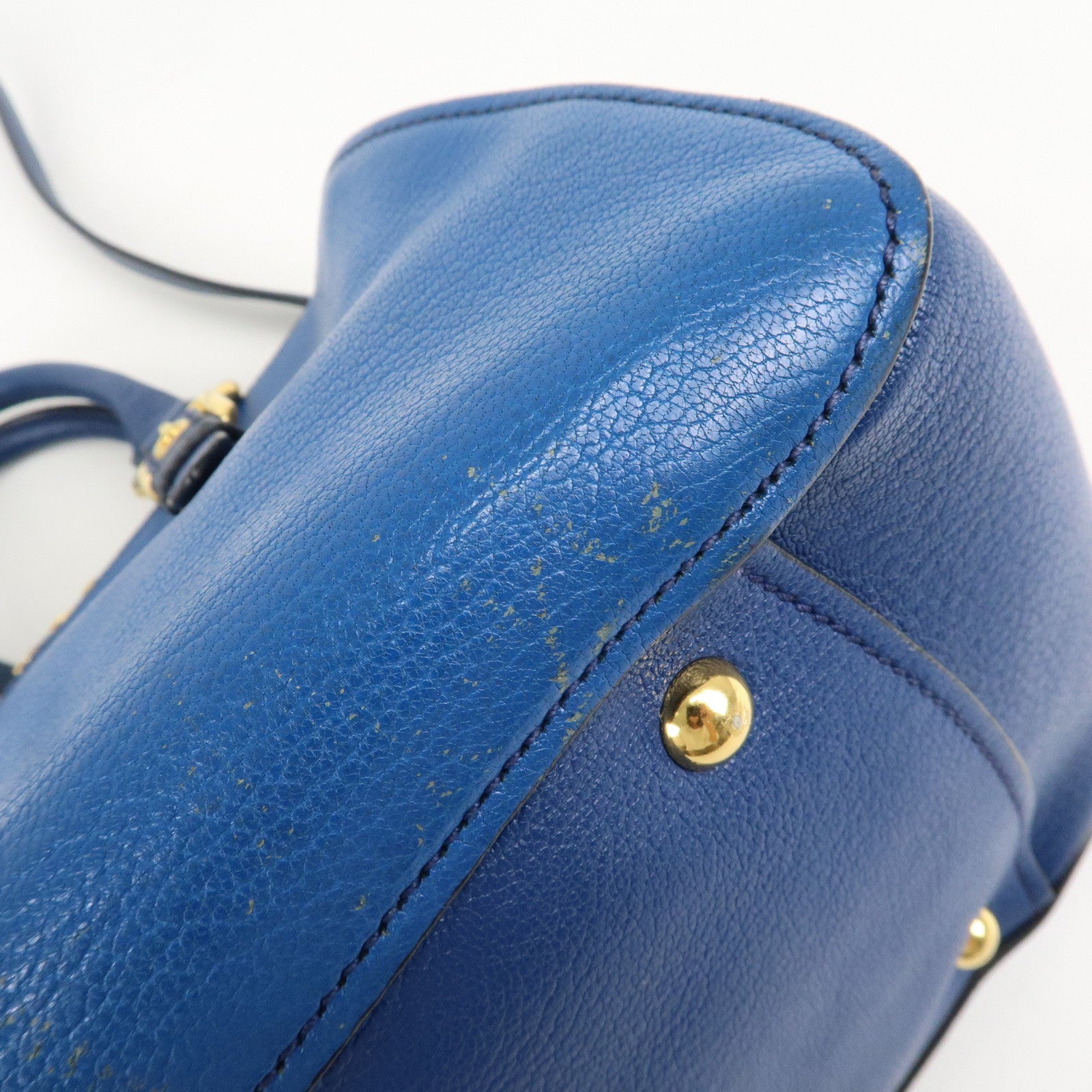 MIU MIU Leather 2Way Shoulder Bag Hand Bag Blue Gold HDW Used