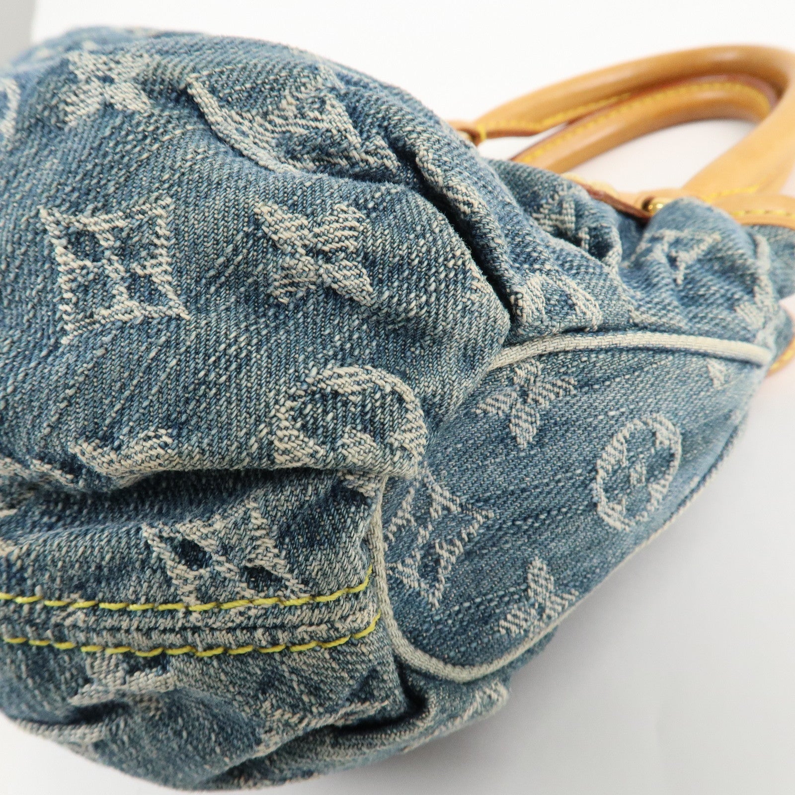 Louis Vuitton Monogram Denim Pleaty Hand Bag Blue M95020 Used